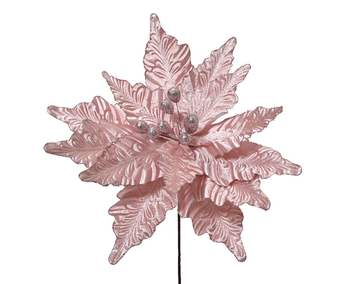 Everlands Poinsettia pesfluweel d30h15 cm zilver - 