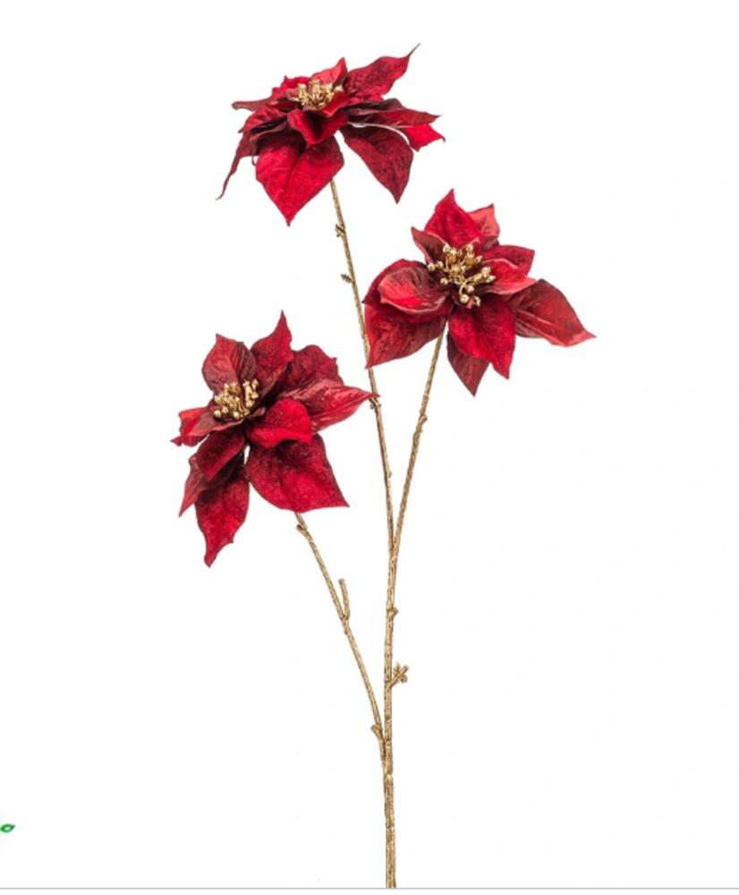 Emerald Poinsettia spray x3 dk red 79 cm kunstplant - 