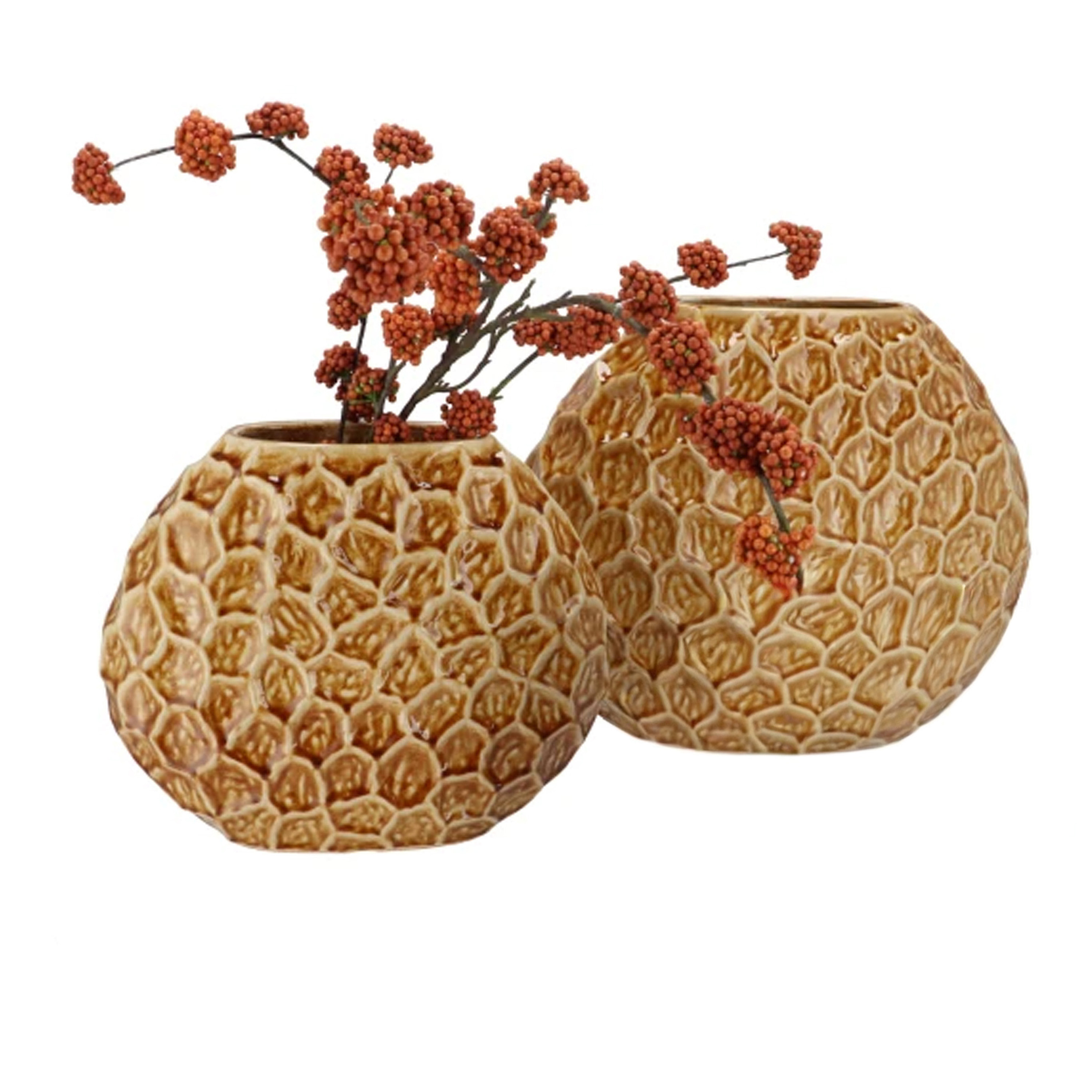 DK Design Bloemenvaas Inga Jada - 2x - plat model - bruin - 24 x 10 cm - moderne vaas - schub motief -