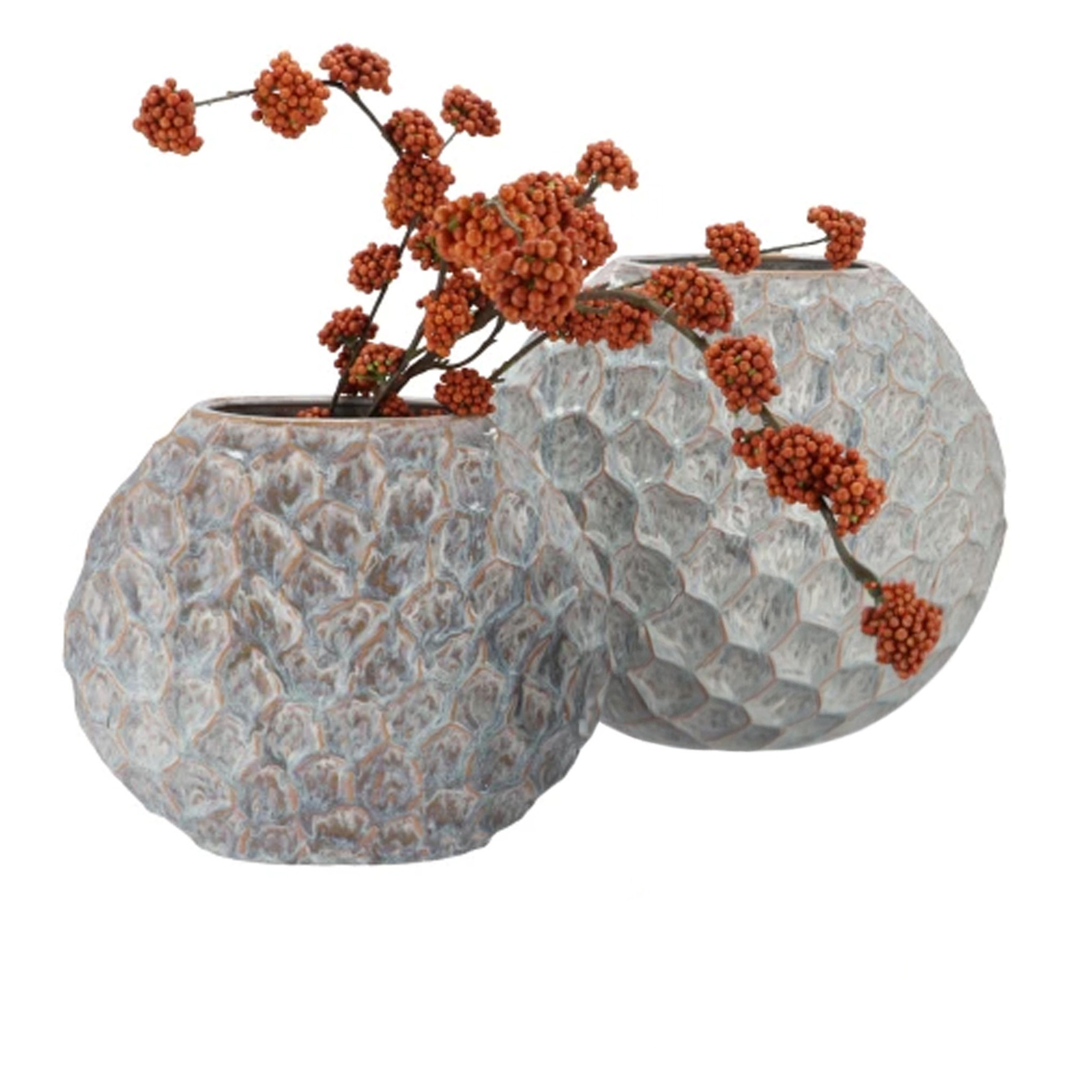 DK Design Bloemenvaas Inga Jada - 2x - plat model - grijs - 24 x 10 cm - moderne vaas - schub motief -