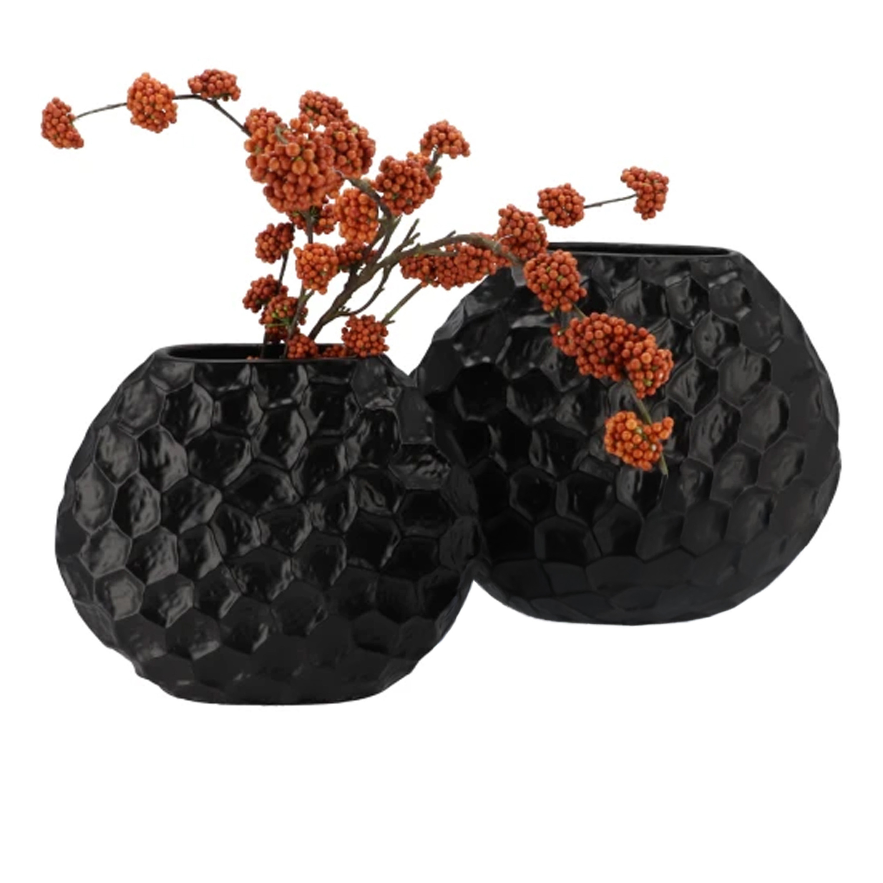 DK Design Bloemenvaas Inga Jada - 2x - plat model - zwart - 24 x 10 cm - moderne vaas - schub motief -