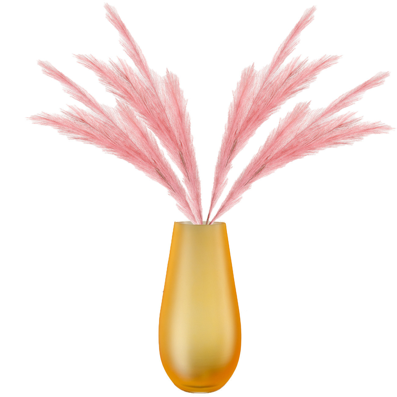 Merkloos Kunstbloemen bloemstuk pluimen boeket in vaas - roze/geel tinten - 80 cm hoog -