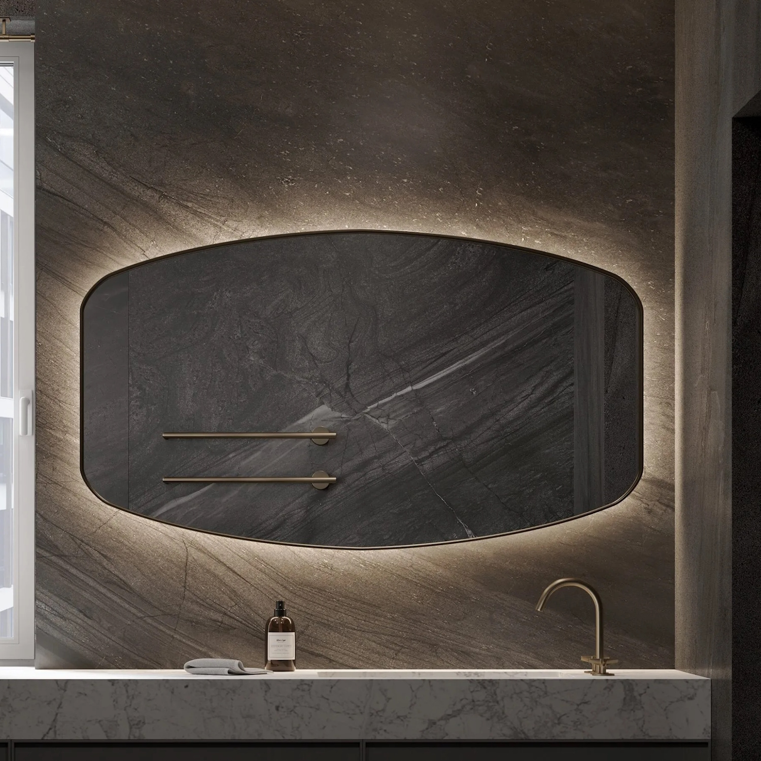 Martens & Meijer Spiegel  Lissabon 100x70 Cm Met Indirecte Verlichting En Spiegelverwarming Mat Zwart