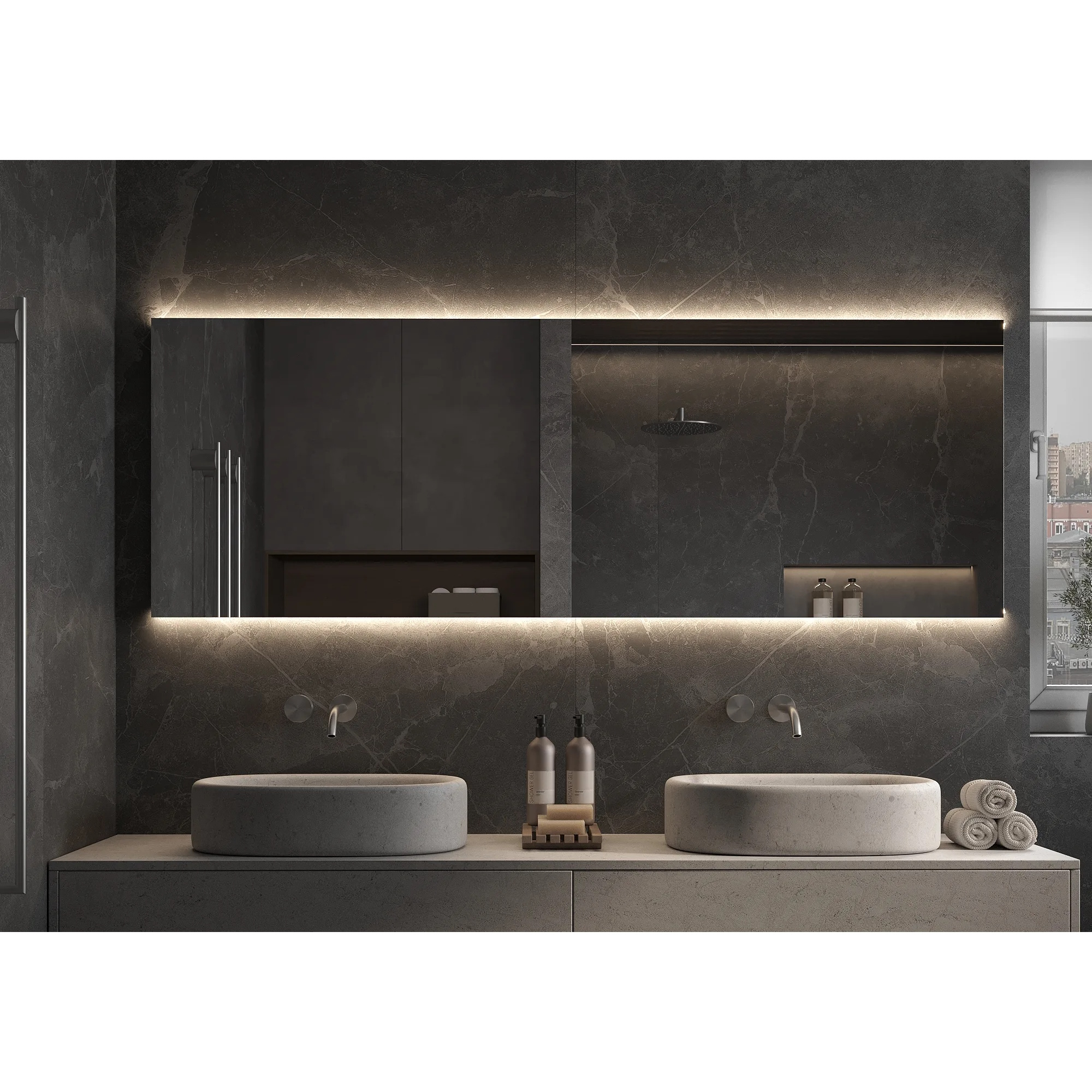Martens & Meijer Spiegel London 200x70 cm met Indirecte Verlichting Onder & Boven, Incl. Verwarming & Dimbare Sensor