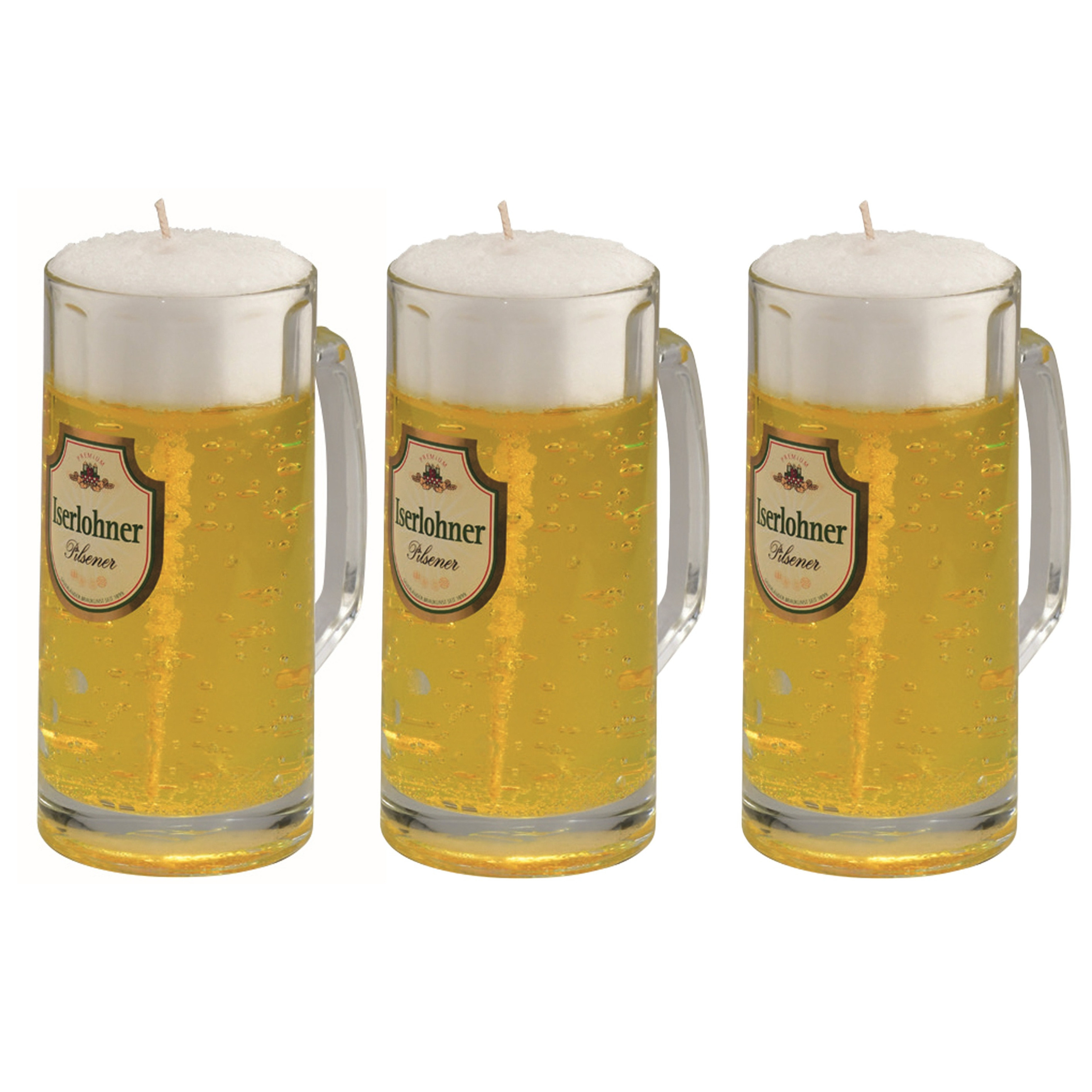 Merkloos Bierpul kaars - 3x - Duits bier - 15 cm - Bierkaars - Bierglas gadget - Vaderdag of verjaardag cadea -