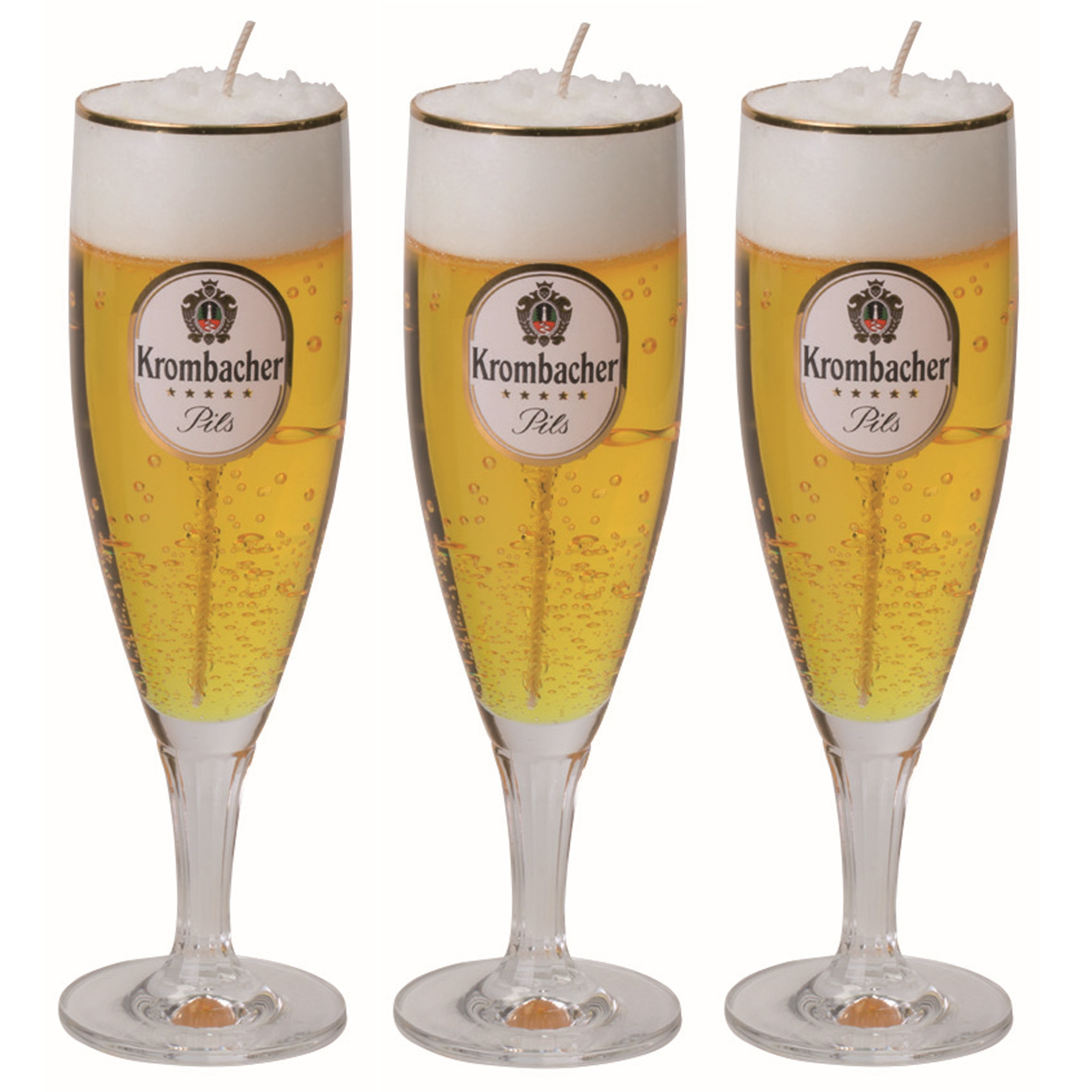 Merkloos Bierglas kaars - 3x - Duits Krombacher bier - H20 cm - Vaderdag of verjaardag cadeau - Bierkaars -