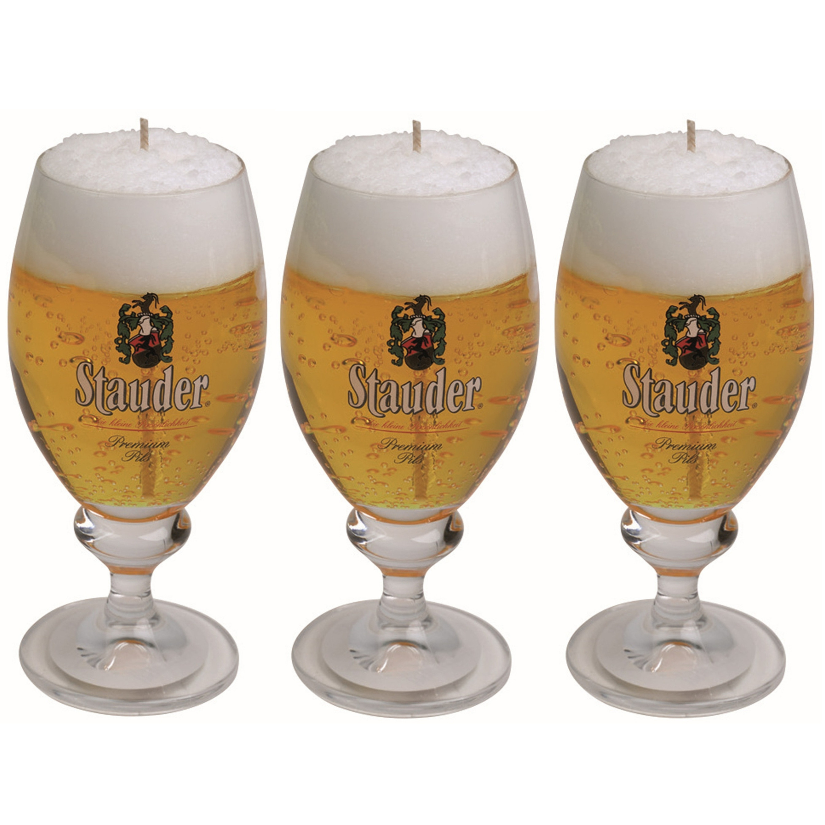 Merkloos Bierglas kaars - 3x - Duits Stauder bier - H15 cm - gadget - Bierkaars cadeau -