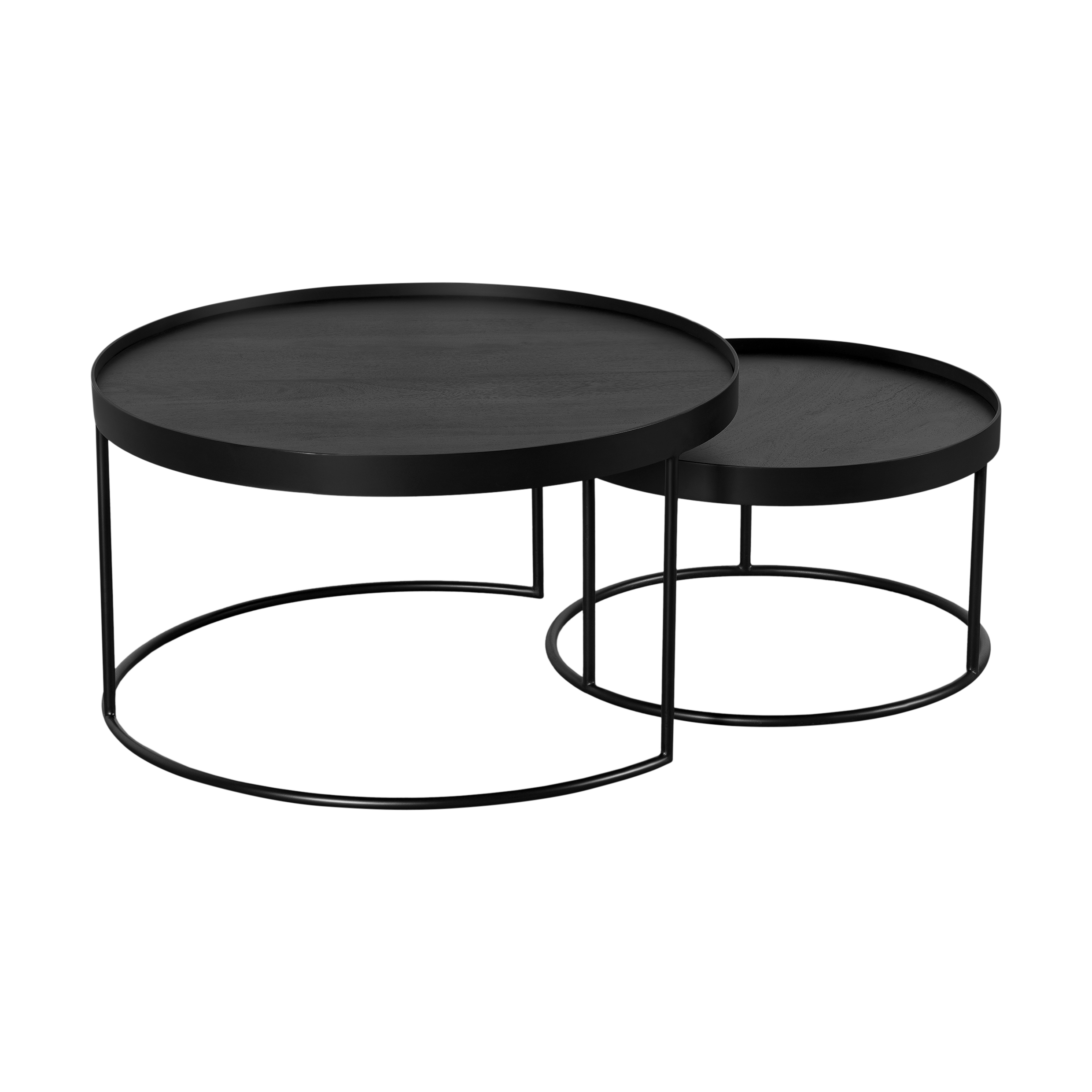 QUVIO Salontafel Sara - Set van 2 - Groot en klein - FSC-gecertificeerd mangohout - Metaal - Zwart