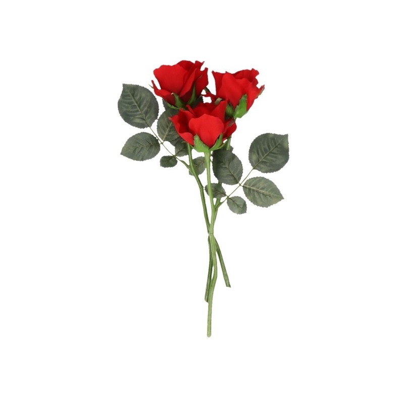 Bellatio flowers & plants Kunstbloem Roos Alice - 3x - 30 cm - rood - kunststof - luxe - kunstbloemen - decoratie -