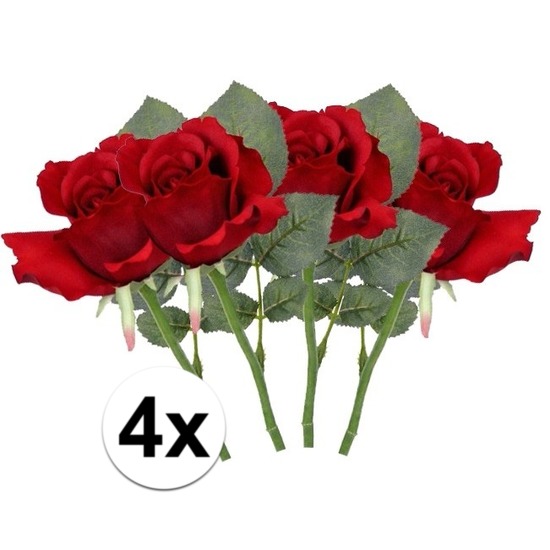 Bellatio flowers & plants Kunstbloem Roos Alice - 4x - 30 cm - rood - kunststof - luxe - kunstbloemen - decoratie -