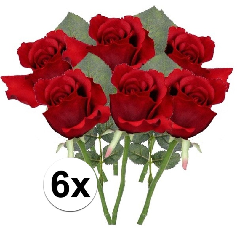 Bellatio flowers & plants Kunstbloem Roos Alice - 6x - 30 cm - rood - kunststof - luxe - kunstbloemen - decoratie -