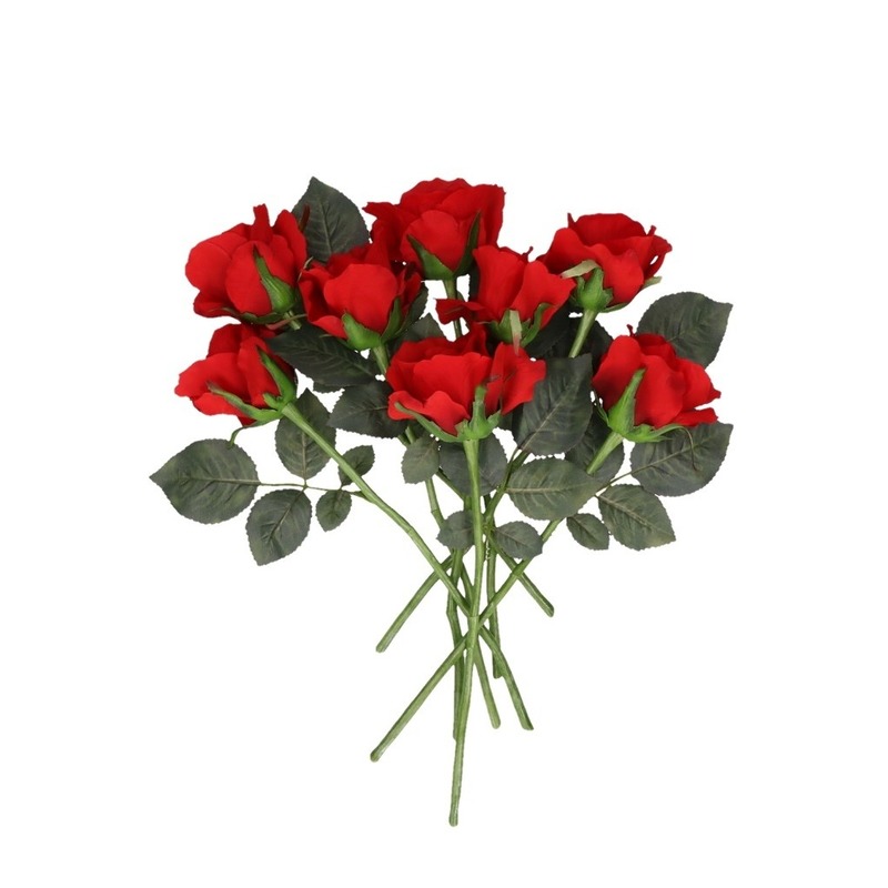 Bellatio flowers & plants Kunstbloem Roos Alice - 8x - 30 cm - rood - kunststof - luxe - kunstbloemen - decoratie -
