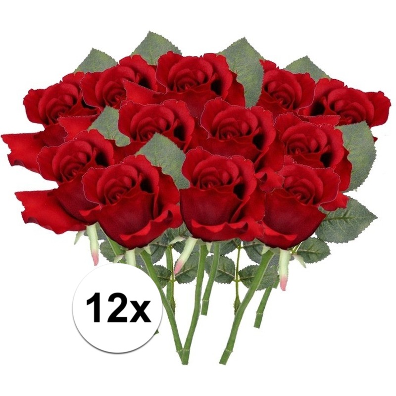 Bellatio flowers & plants Kunstbloem Roos Alice - 12x - 30 cm - rood - kunststof - luxe - kunstbloemen - decoratie -
