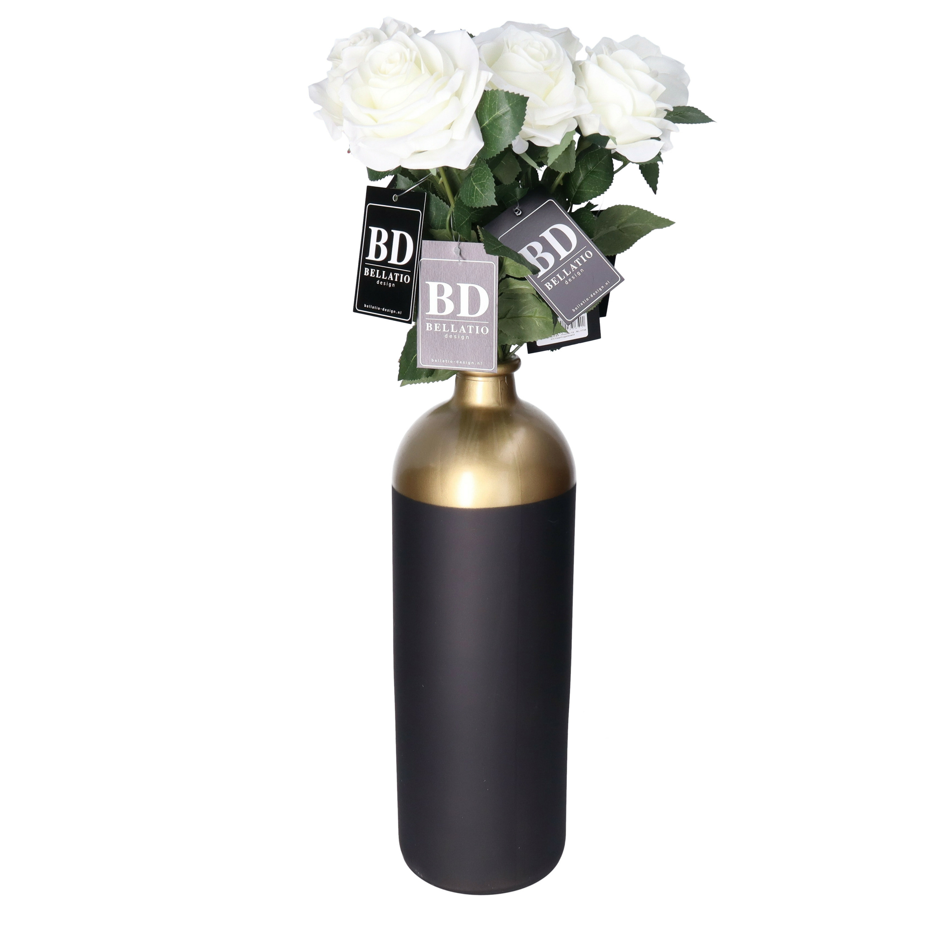 Bellatio Design Kunstbloem Roos Dijon - 3x - 64 cm - creme - zijde - kunstbloemen -