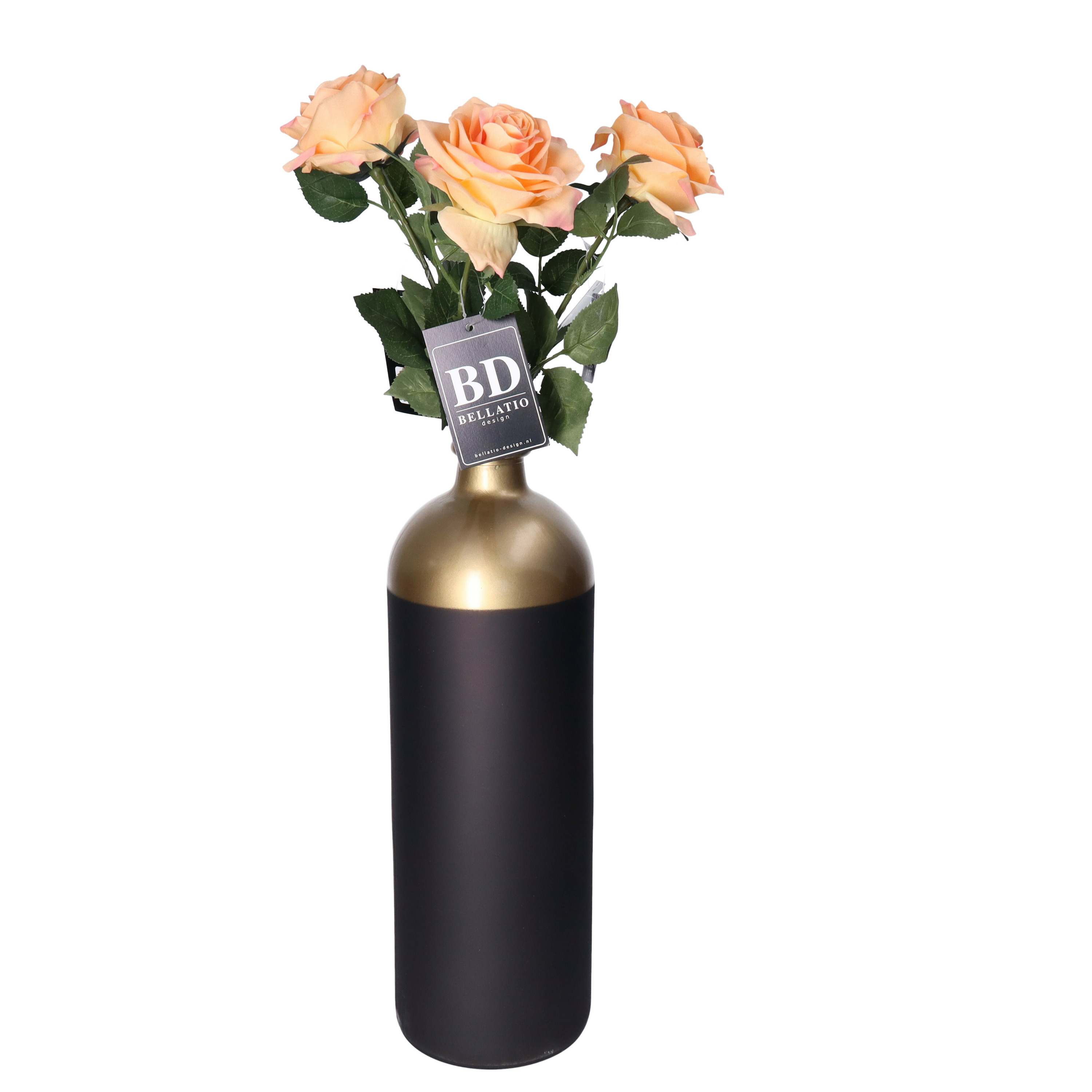 Bellatio Design Kunstbloem Roos Dijon - 3x - 64 cm - perzik - zijde - kunstbloemen -