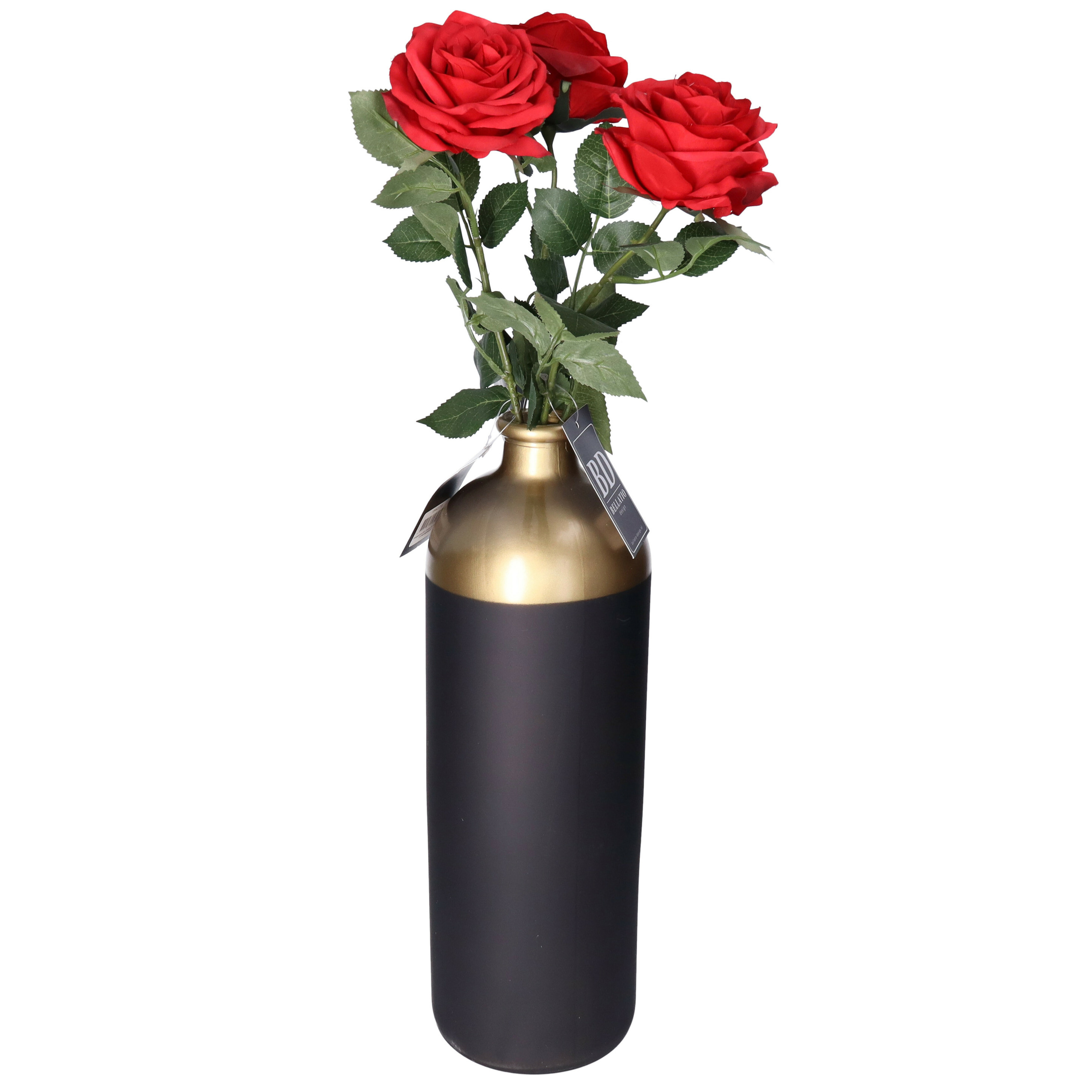 Bellatio Design Kunstbloem Roos Dijon - 3x - 64 cm - rood - zijde - kunstbloemen -
