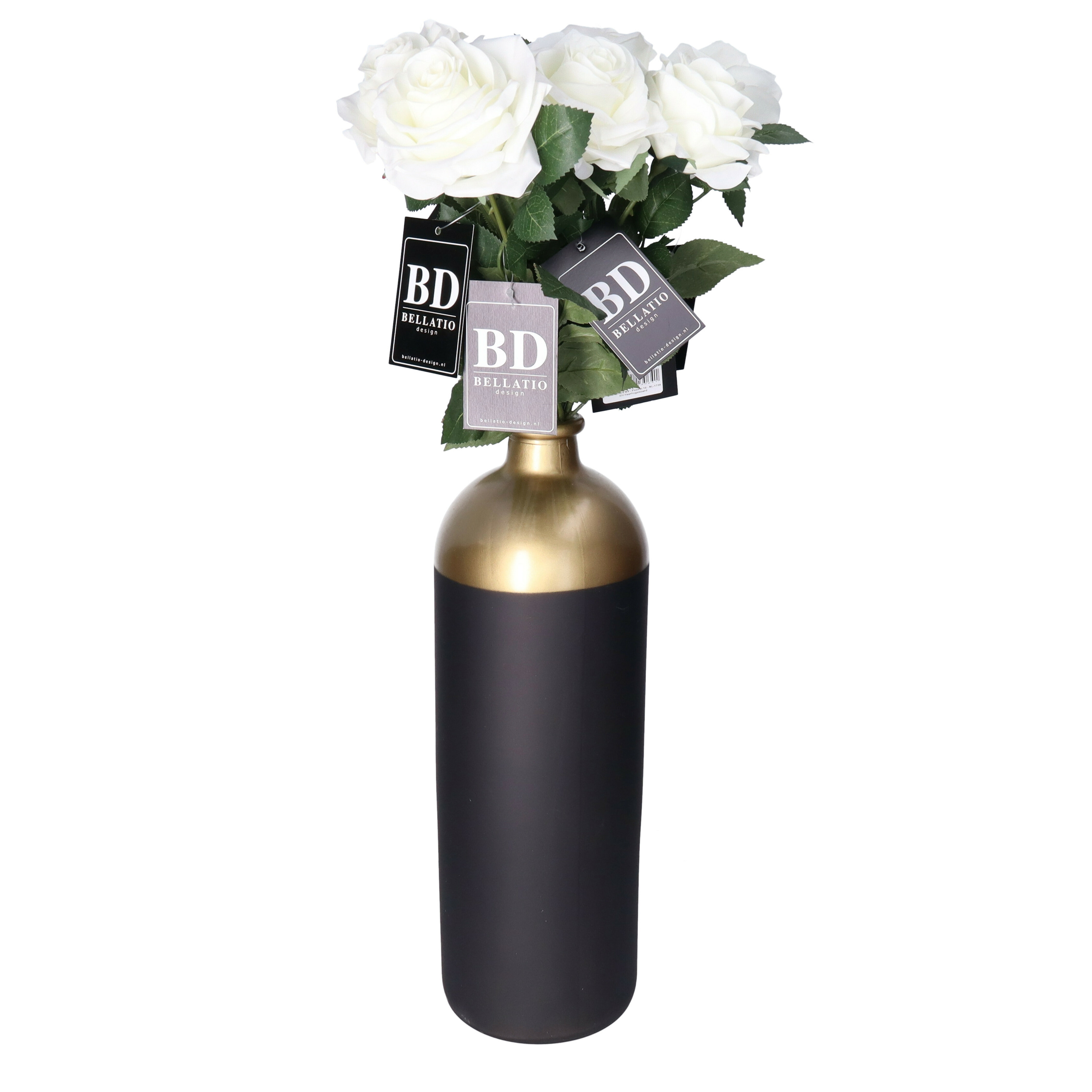 Bellatio Design Kunstbloem Roos Dijon - 3x - 64 cm - wit - zijde - kunstbloemen -