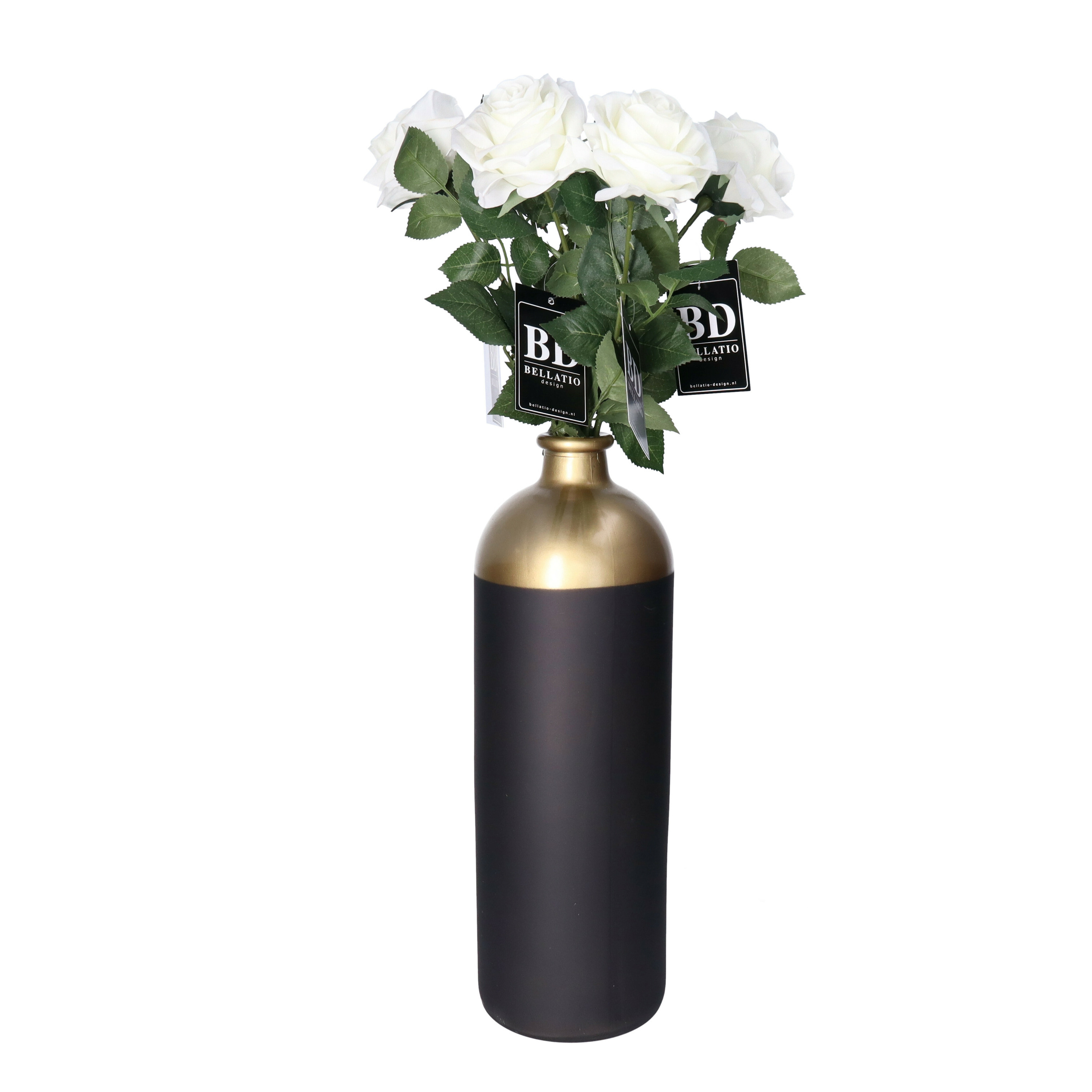 Bellatio Design Kunstbloem Roos Dijon - 5x - 64 cm - creme - zijde - kunstbloemen -
