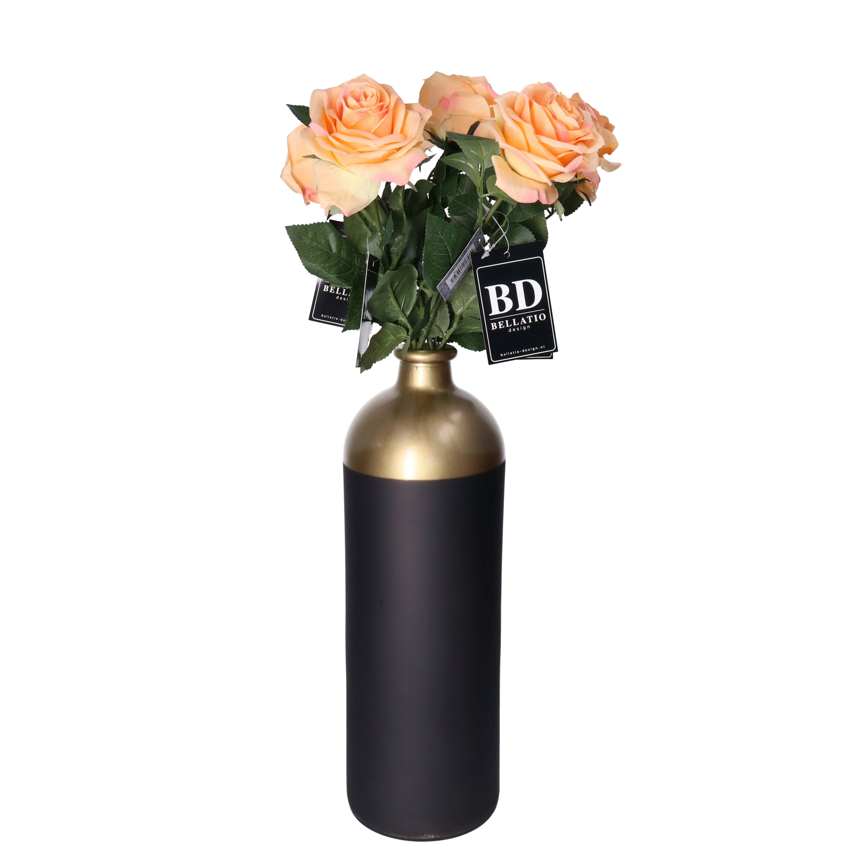 Bellatio Design Kunstbloem Roos Dijon - 5x - 64 cm - perzik - zijde - kunstbloemen -