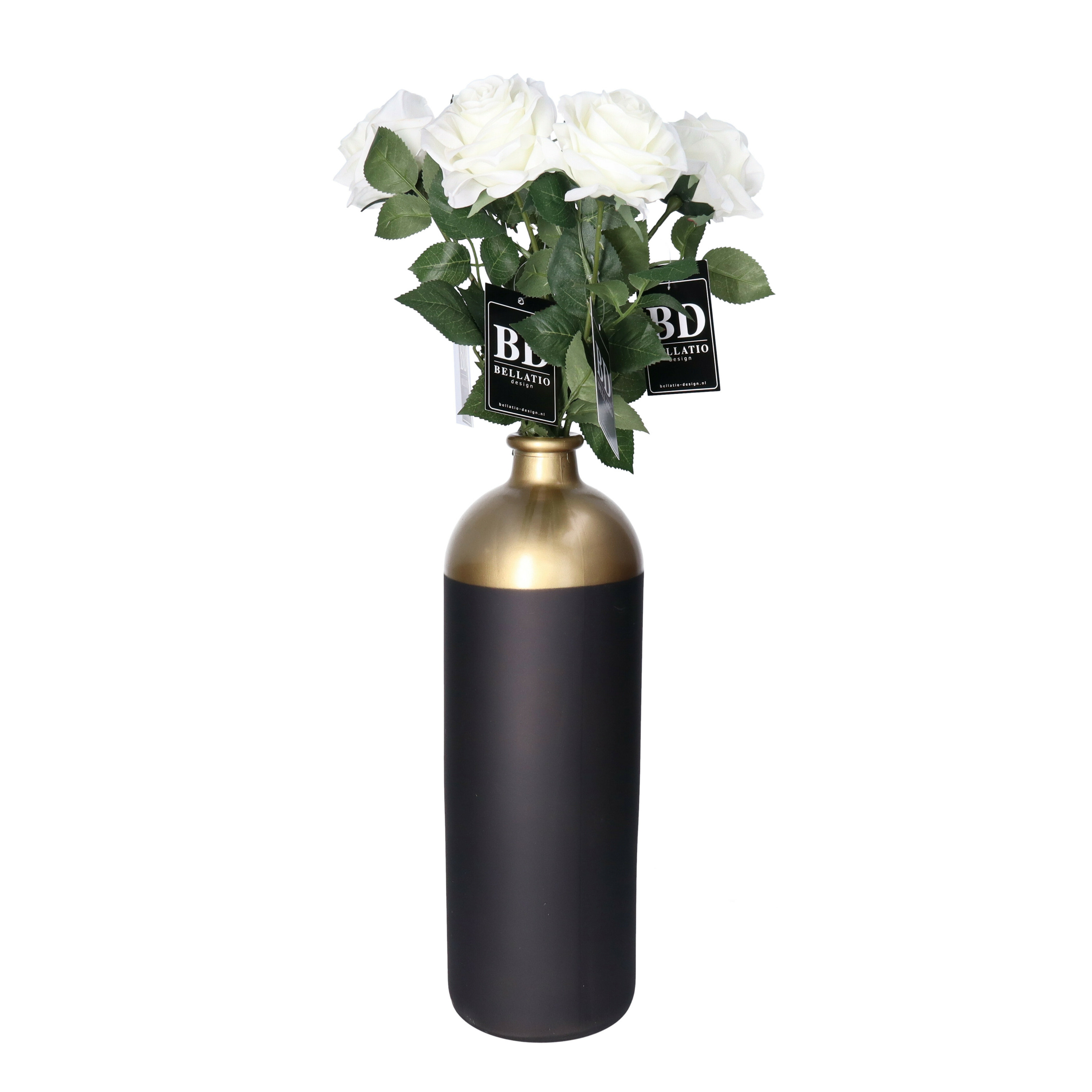 Bellatio Design Kunstbloem Roos Dijon - 5x - 64 cm - wit - zijde - kunstbloemen -
