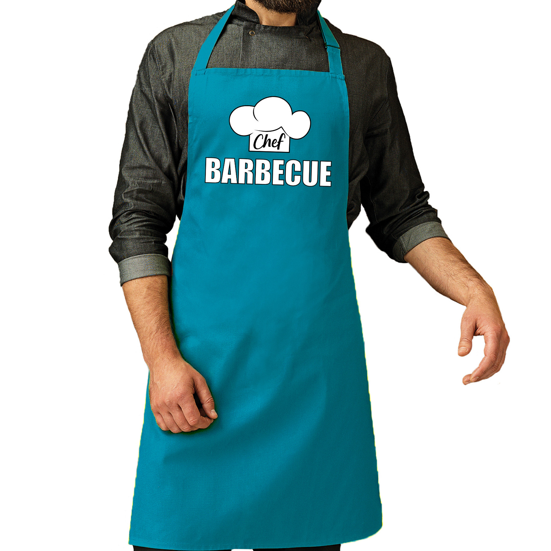 Bellatio Decorations Chef barbecue schort - keukenschort - blauw - voor heren
