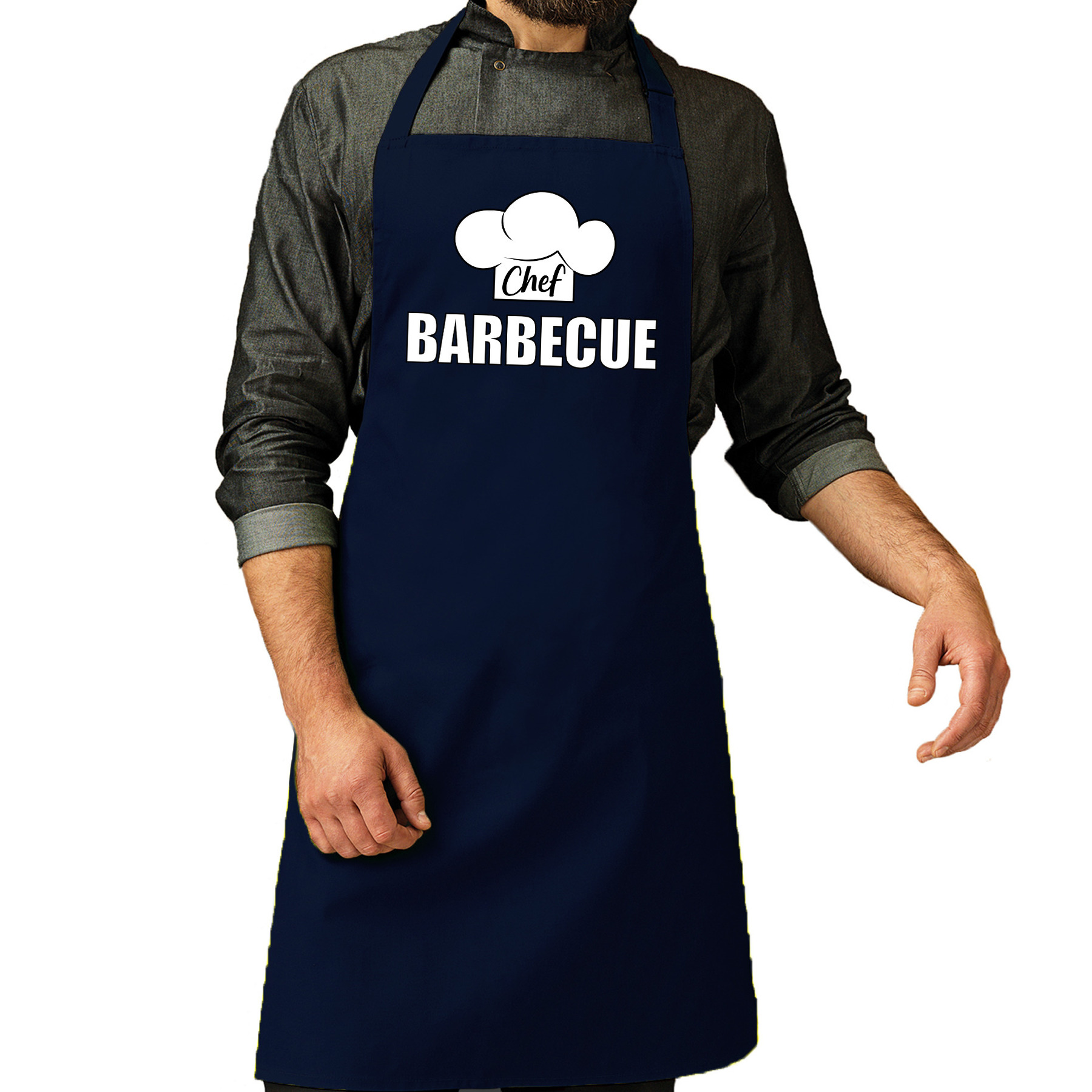 Bellatio Decorations Chef barbecue schort - keukenschort - navy - voor heren