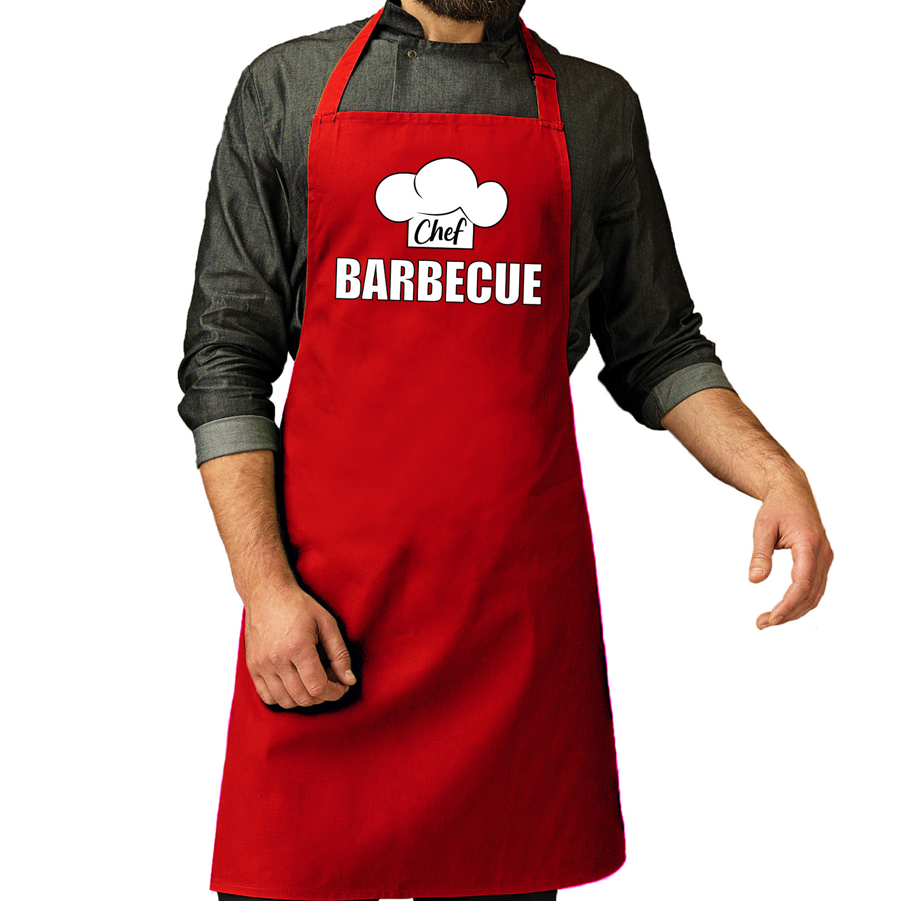 Bellatio Decorations Chef barbecue schort - keukenschort - rood - voor heren