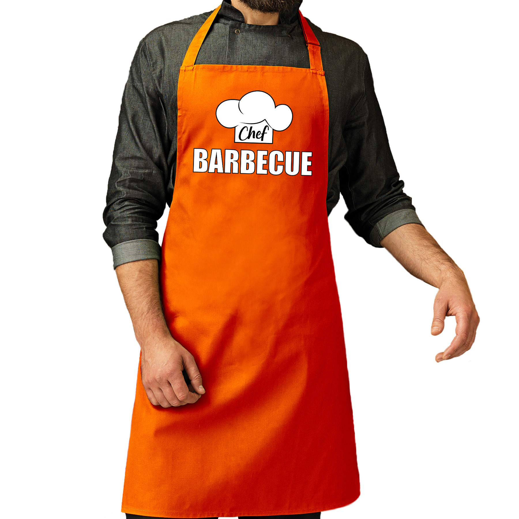 Bellatio Decorations Chef barbecue schort - keukenschort - oranje - voor heren