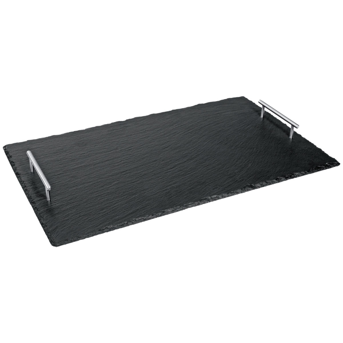Vega Leisteen dienblad Yala met zilveren grepen; 53x32.5x4 cm (LxBxH); zwart/zilver