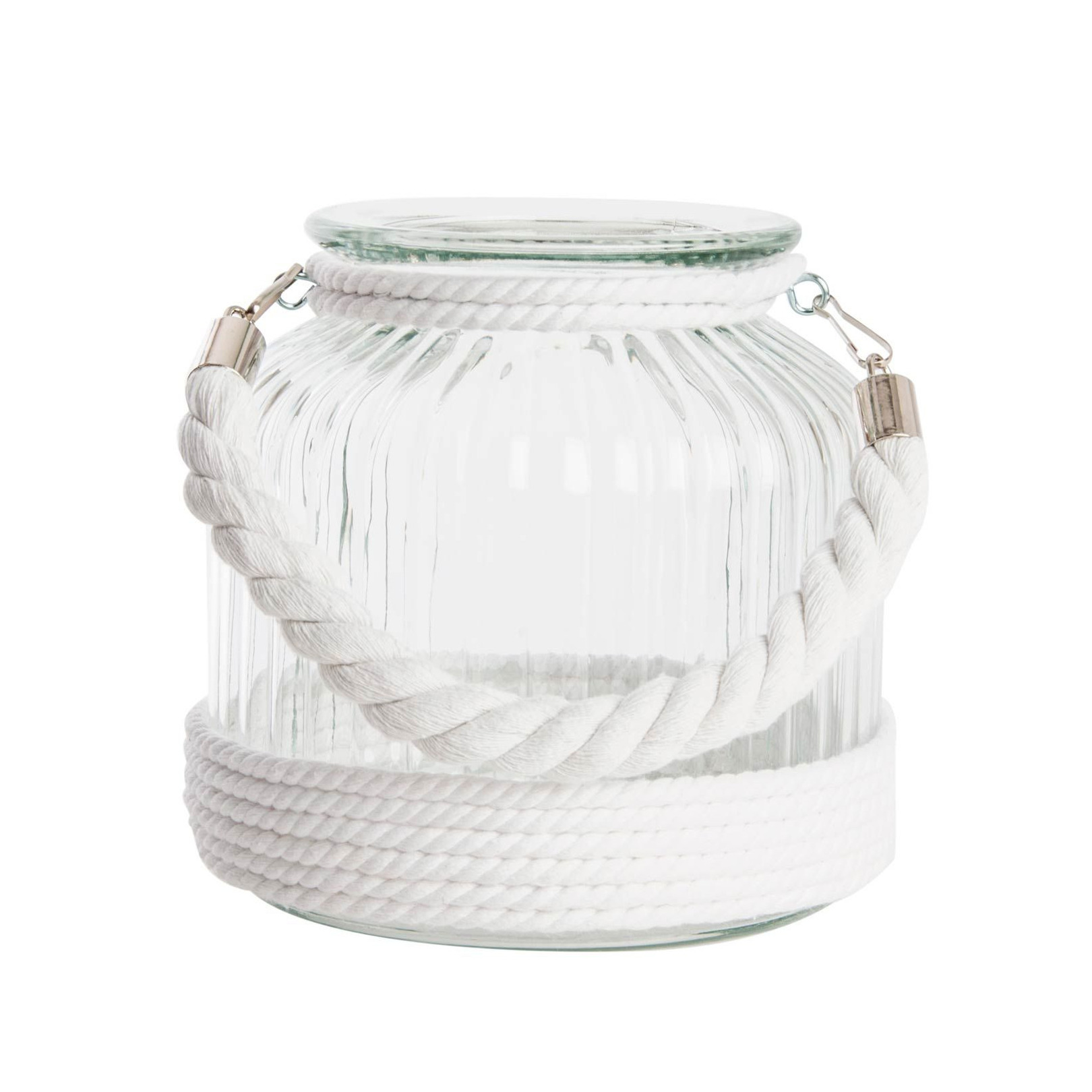 Home & Styling Kaarsen houder - windlicht - wit - glas met touw - 18 cm -