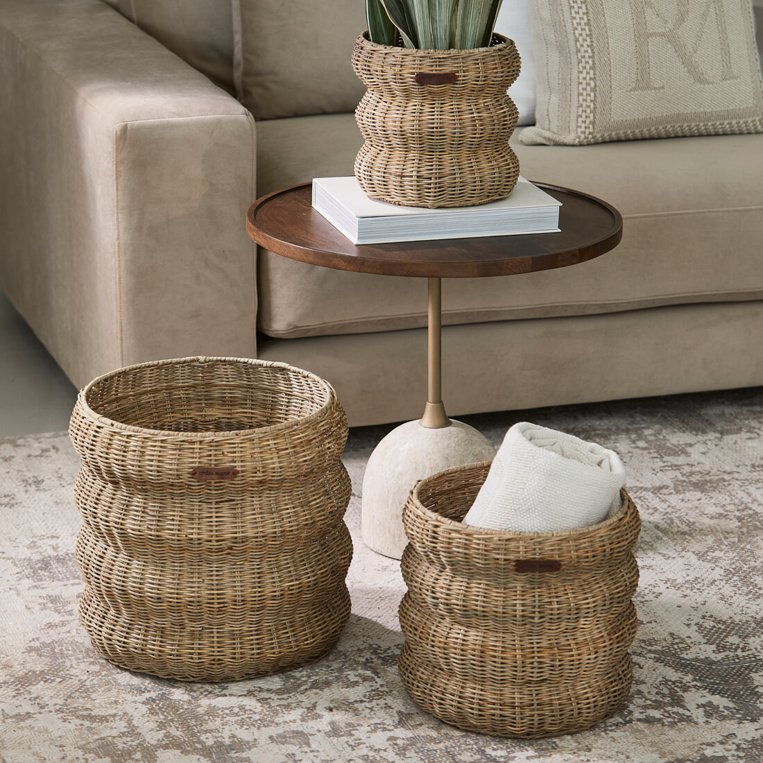 Rivièra Maison Mand Rustic Rattan Mennagio Rattan Pitriet, Set van 3 stuks - Naturel