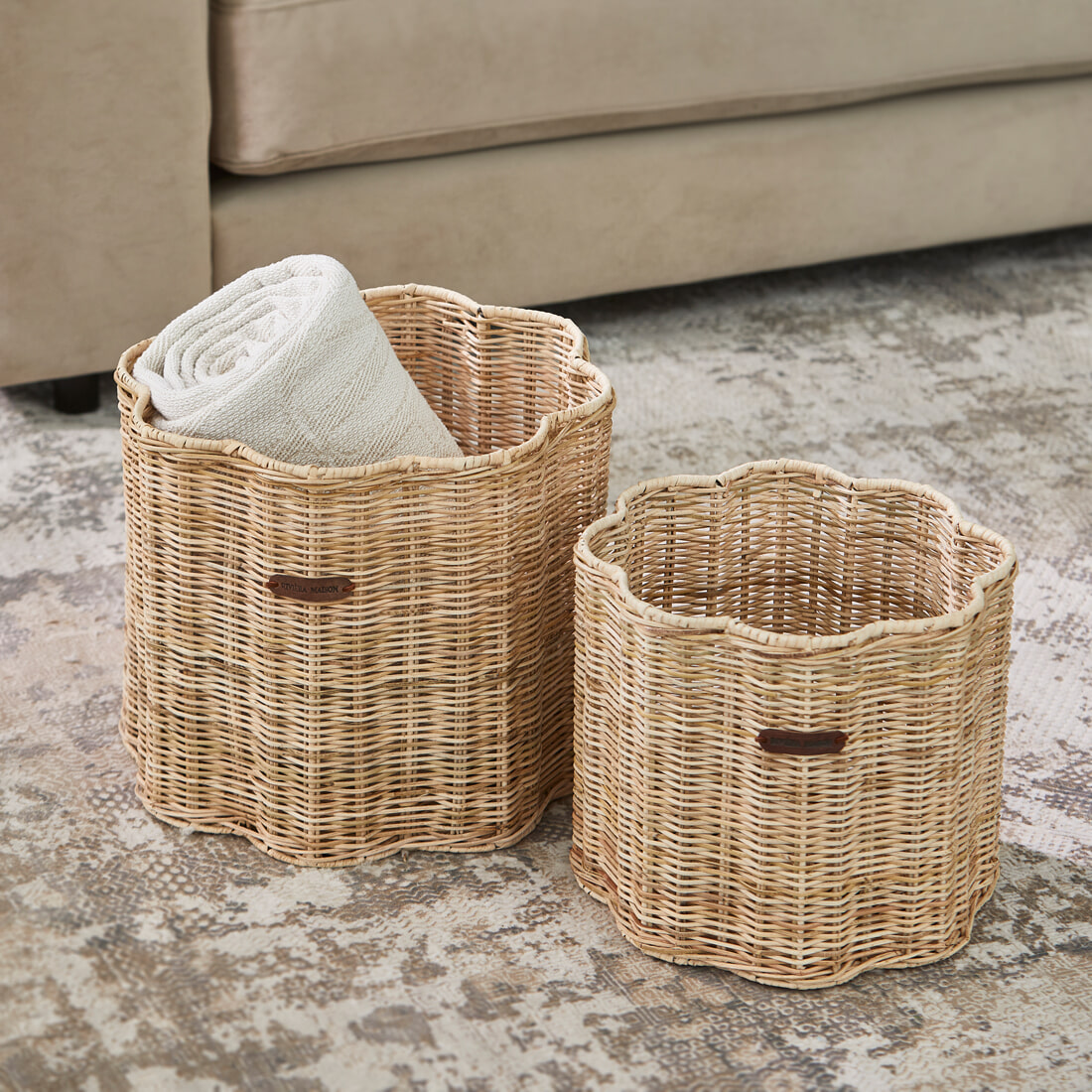 Rivièra Maison Mand Rustic Rattan Blossom Rattan Pitriet, Set van 2 stuks - Naturel