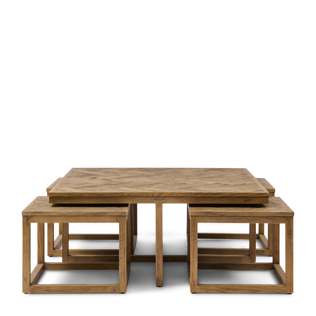 Rivièra Maison Salontafel Harbour Island Eikenhout, Set van 5 stuks - Bruin - Vierkant