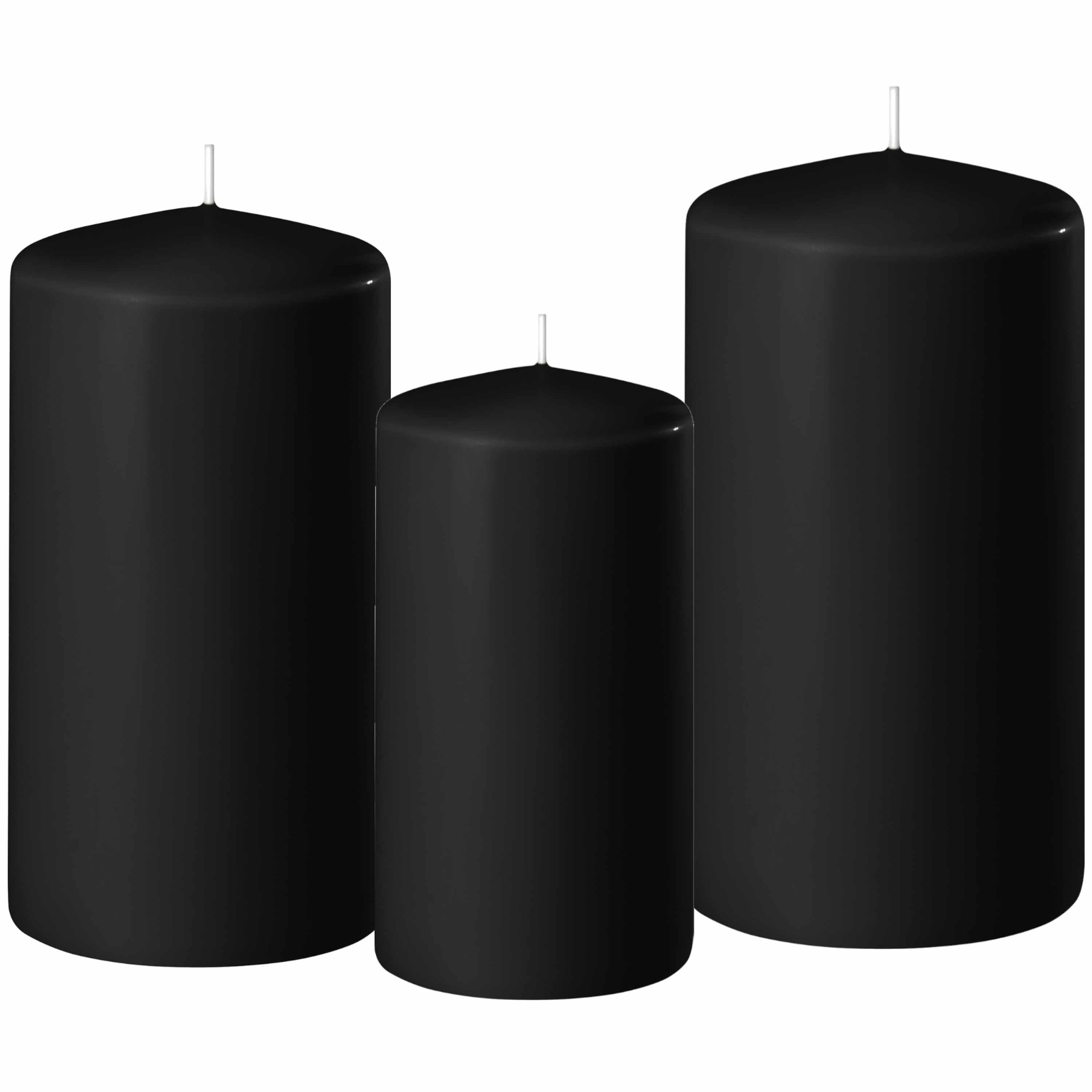 Enlightening Candles 3x stuks zwarte stompkaarsen 10-12-15 cm -