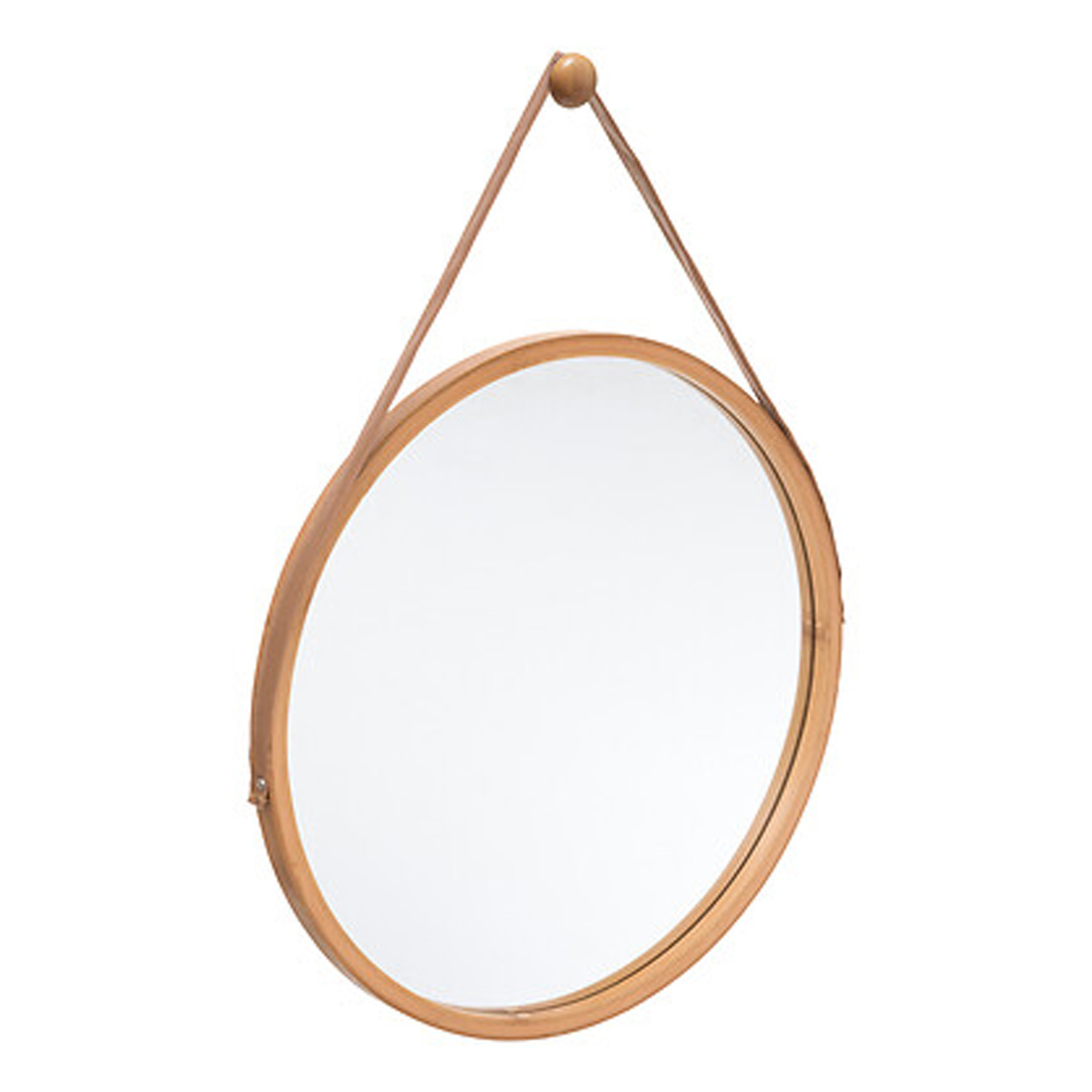 5five Wandspiegel met ophanghaak - rond - bamboo - leer - D38 cm -