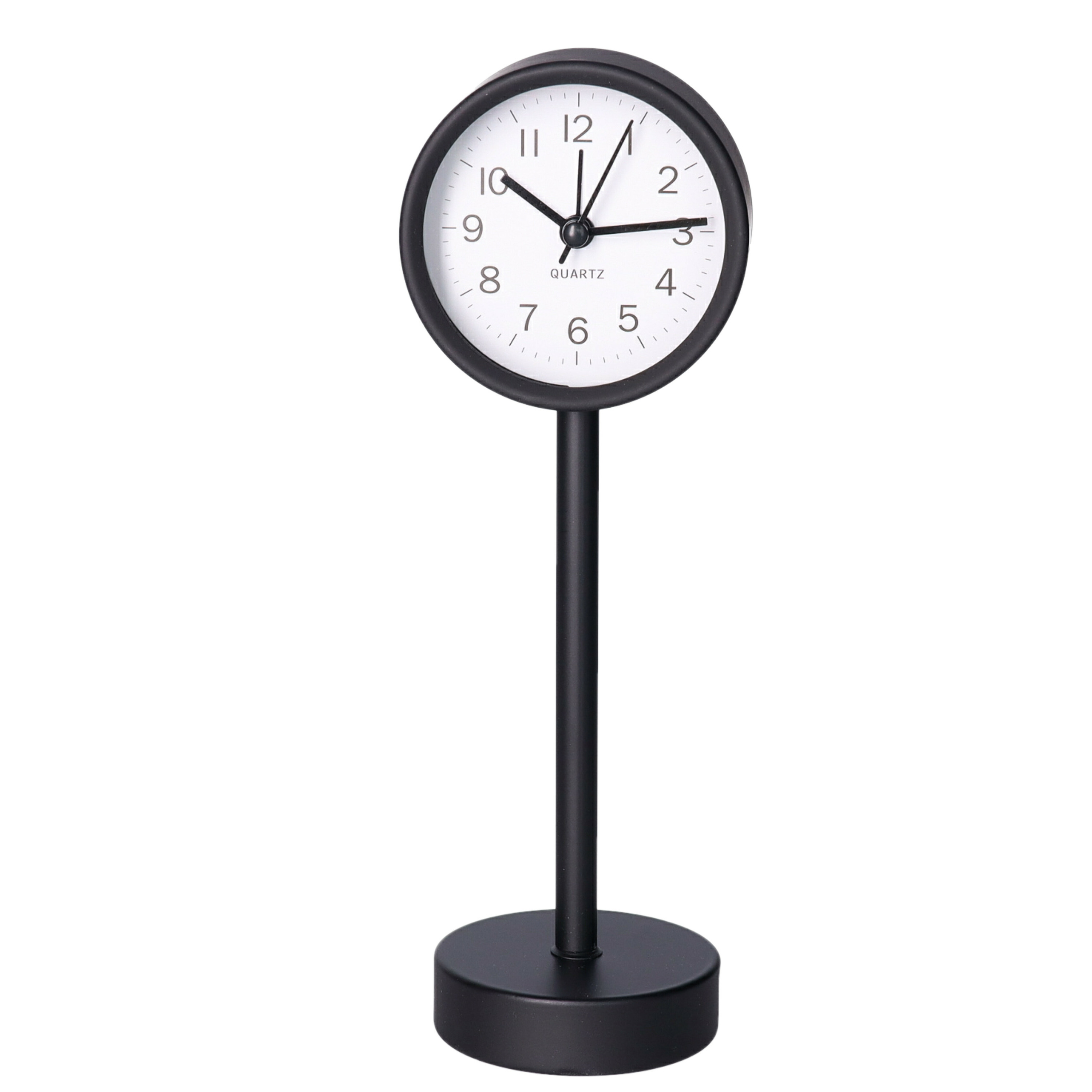Gerimport Tafelklok staand - metaal - zwart - 22 cm- pilaarklok -