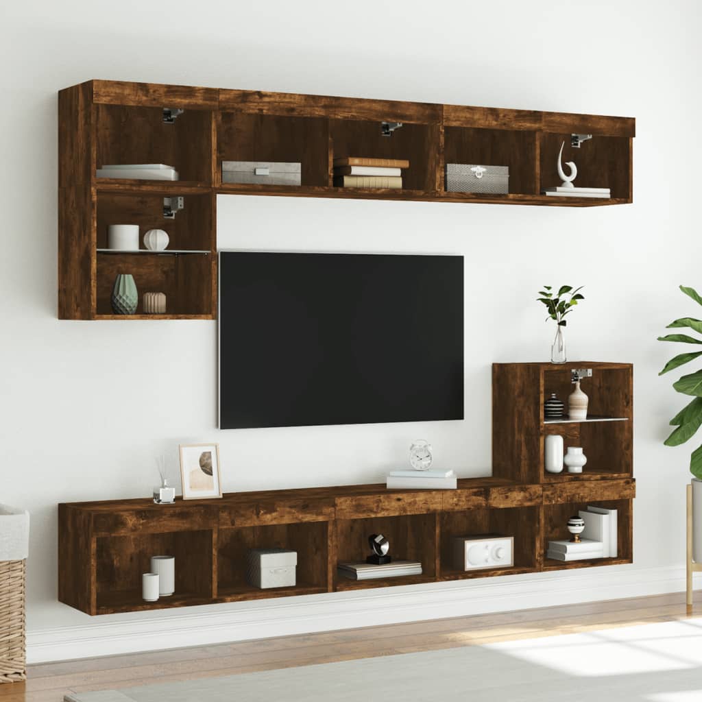 vidaXL Tv-meubels met LED-verlichting 2 st 80x30x30 cm gerookt eiken