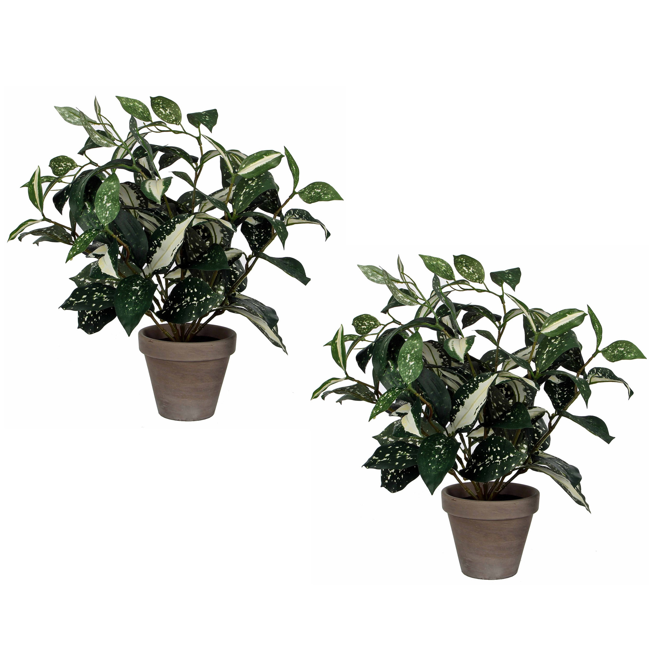 Mica Decorations 2x stuks cordyline kunstplanten/kamerplanten groen in grijze sierpot H33 cm x D25 cm -