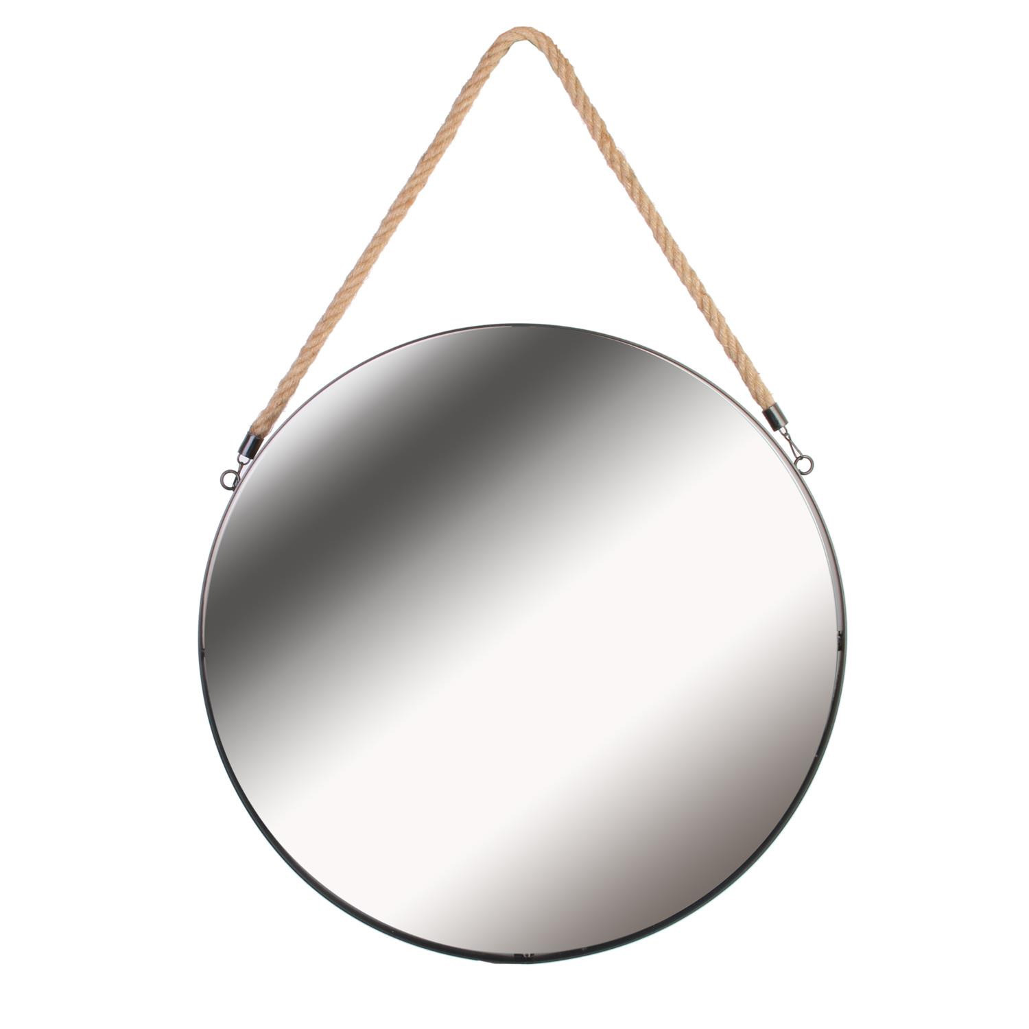 Home Deco Factory spiegel - rond - zwart - met ophangtouw - D50 cm -