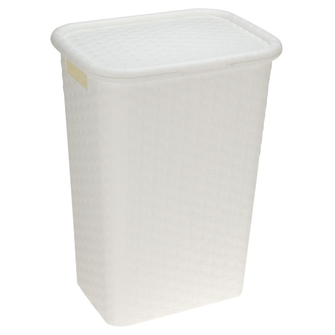 Storage Solutions Wasmand - rotan - met deksel - wit - 60 liter - 33 x x 60 cm - kunststof -