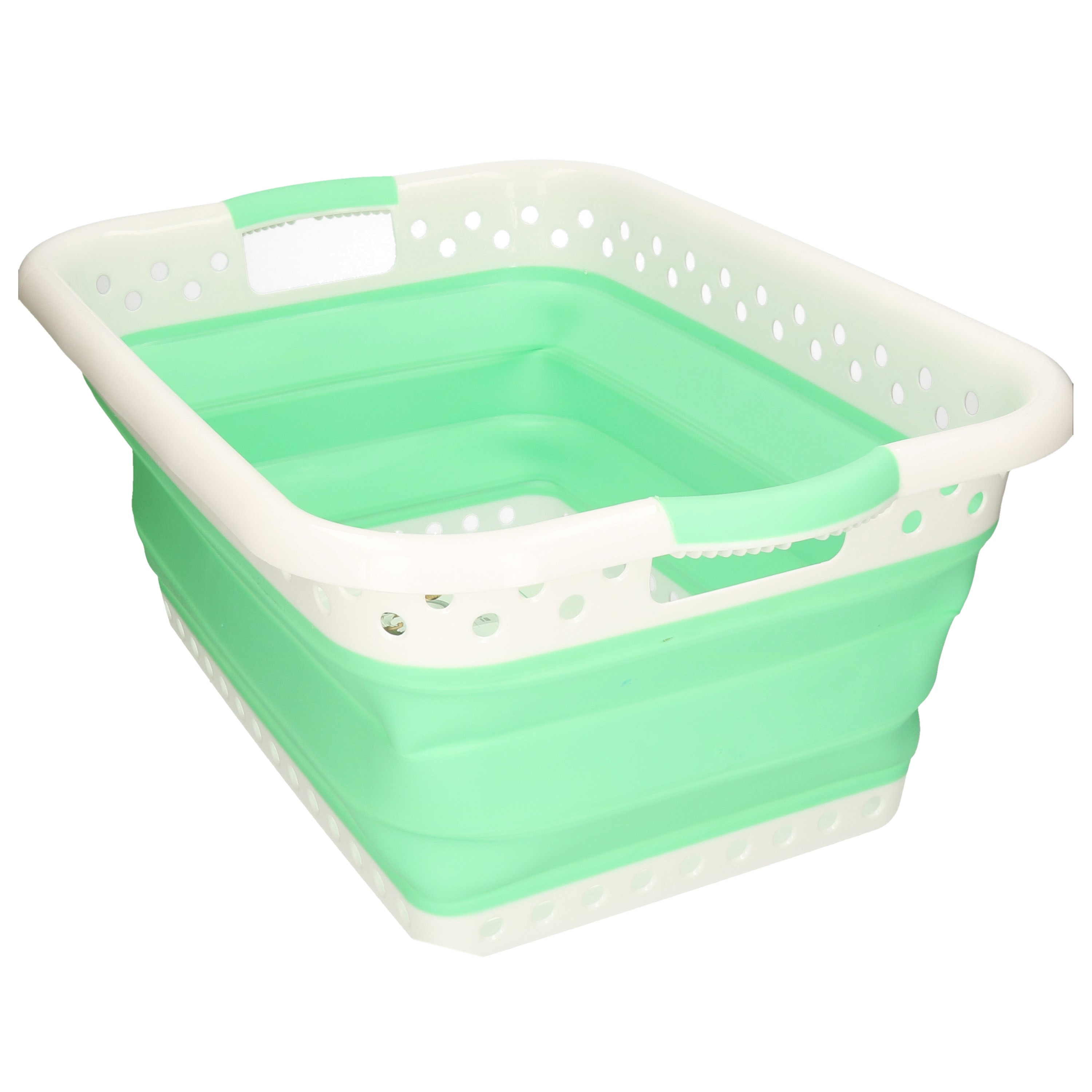 Benson opvouwbaar wasmand groen/wit met handvaten 61 x x 26 cm -