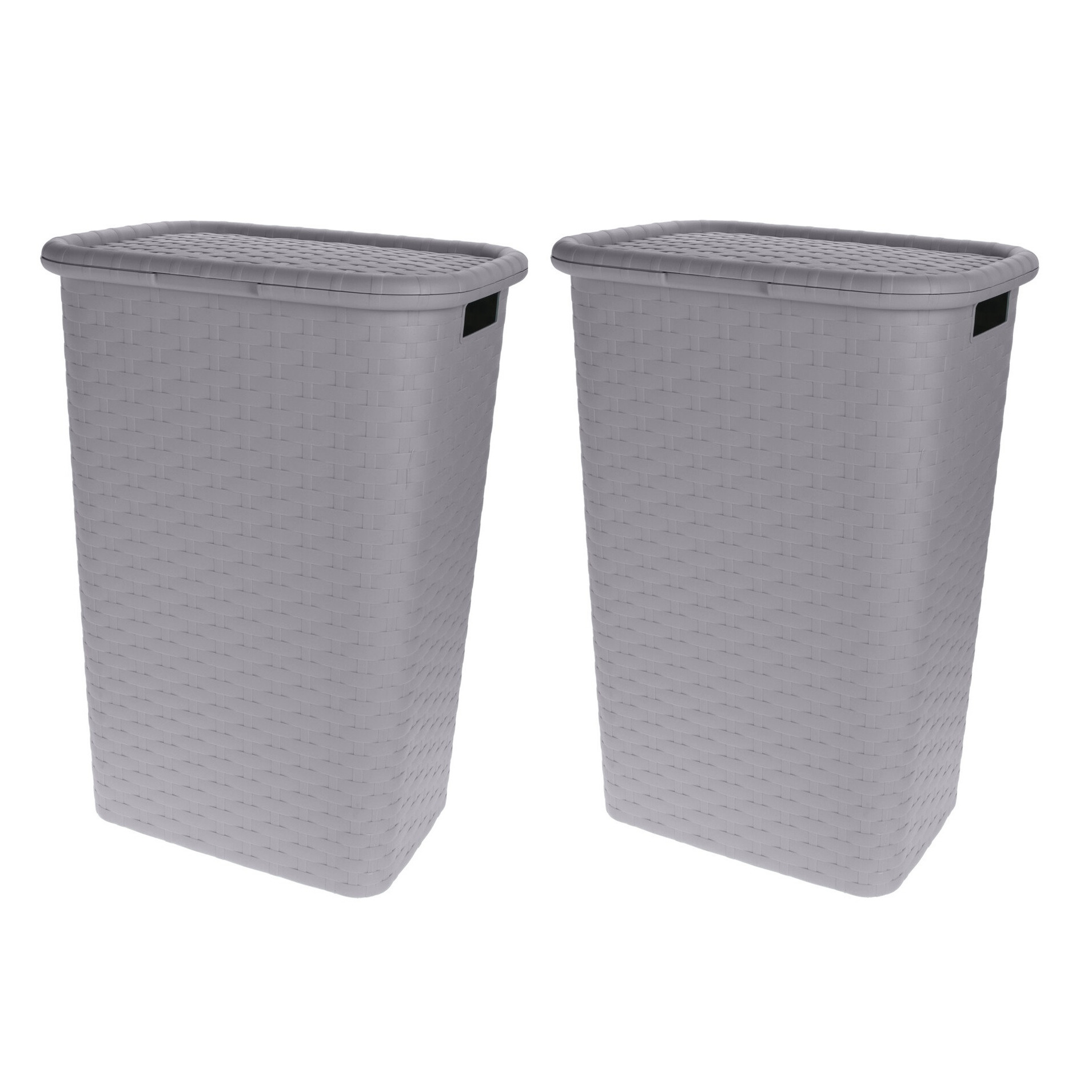Merkloos Storage Solutions Wasmand - 2x stuks - rotan - met deksel - grijs - 60 liter - 33 x x 60 cm - kun -