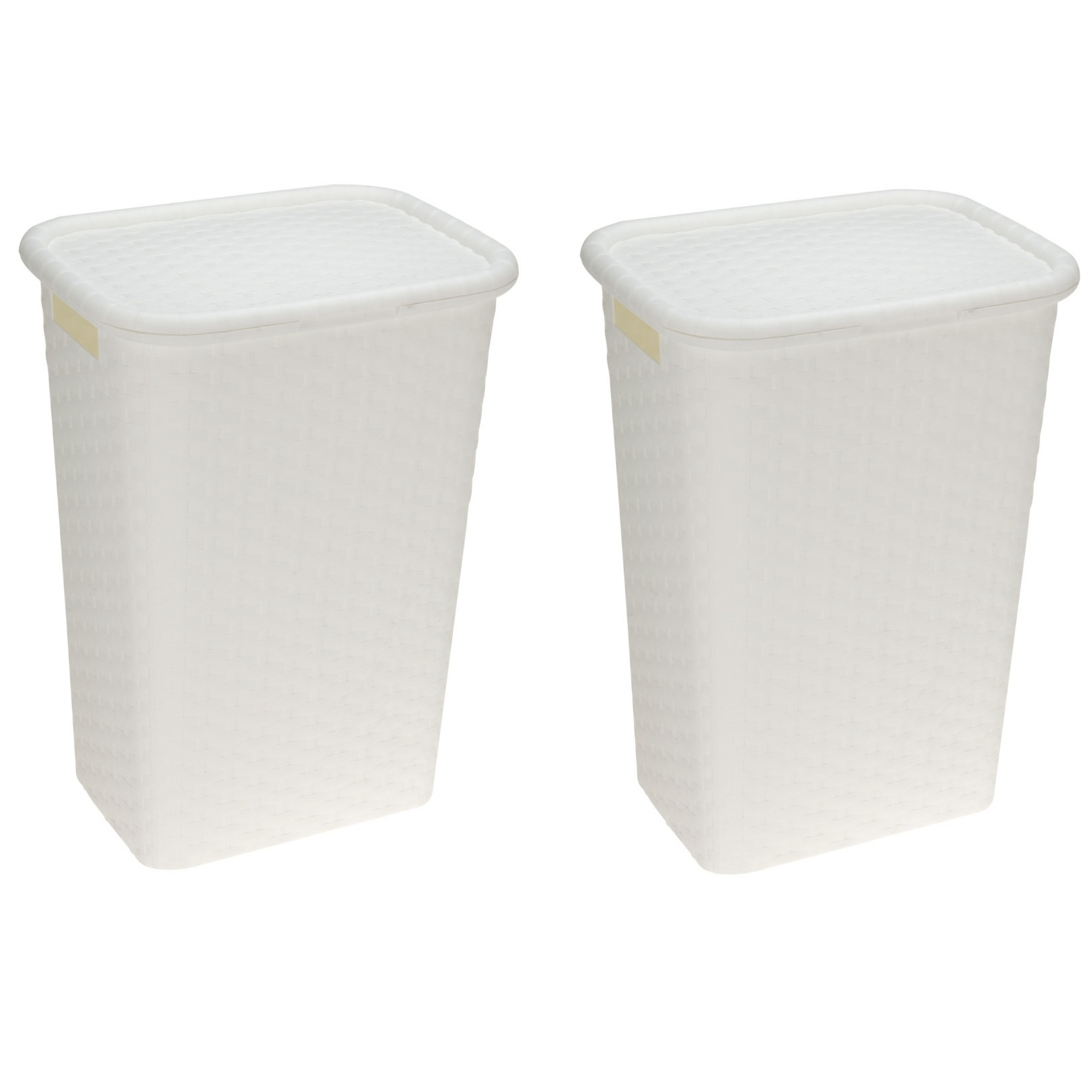 Merkloos 2x stuks wasmanden rotan met deksel wit 60 liter -