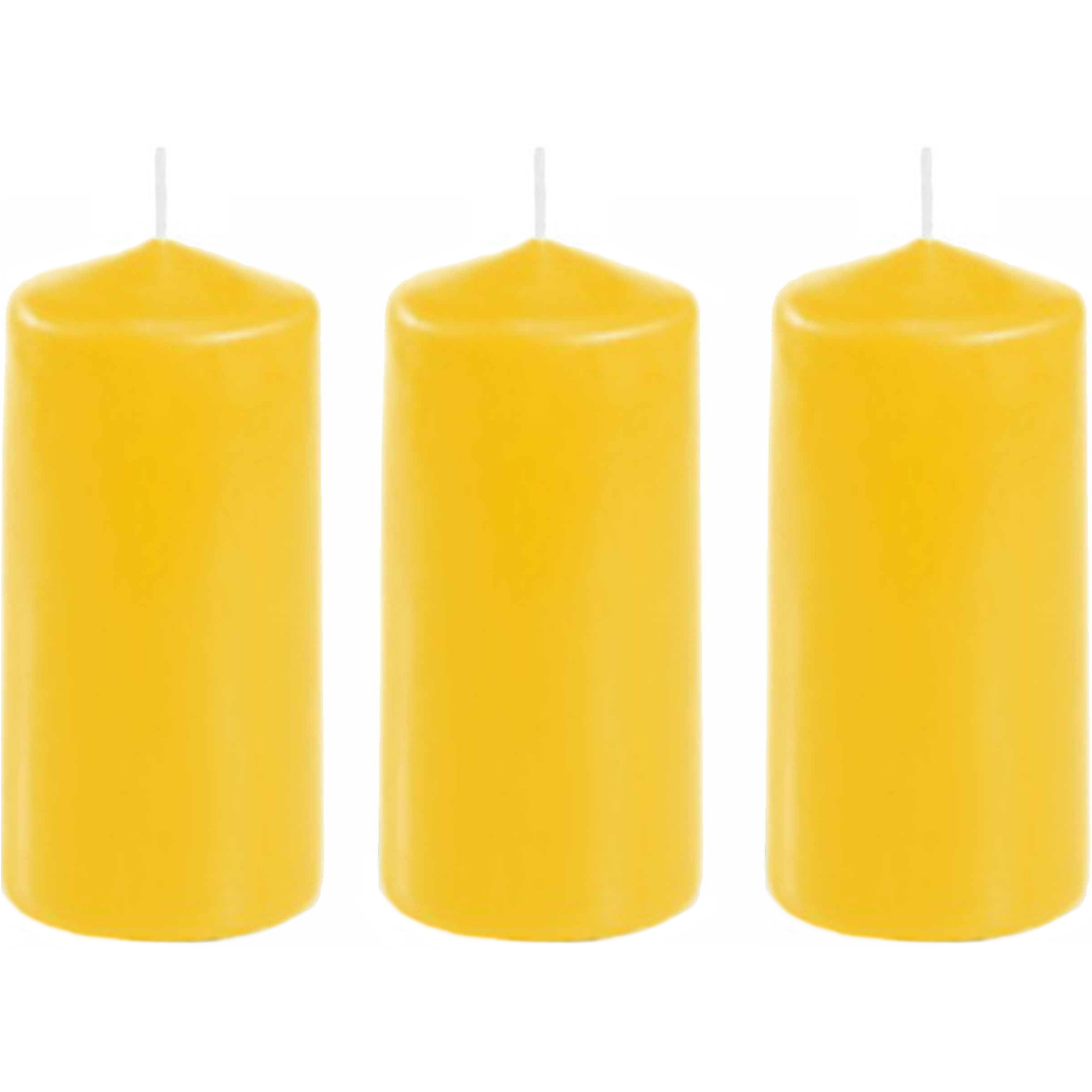 Merkloos Stompkaars in het goudgeel - 3x stuks - 10 x 5 cm - Home basics sfeer kaarsen - dikke kaarsen -
