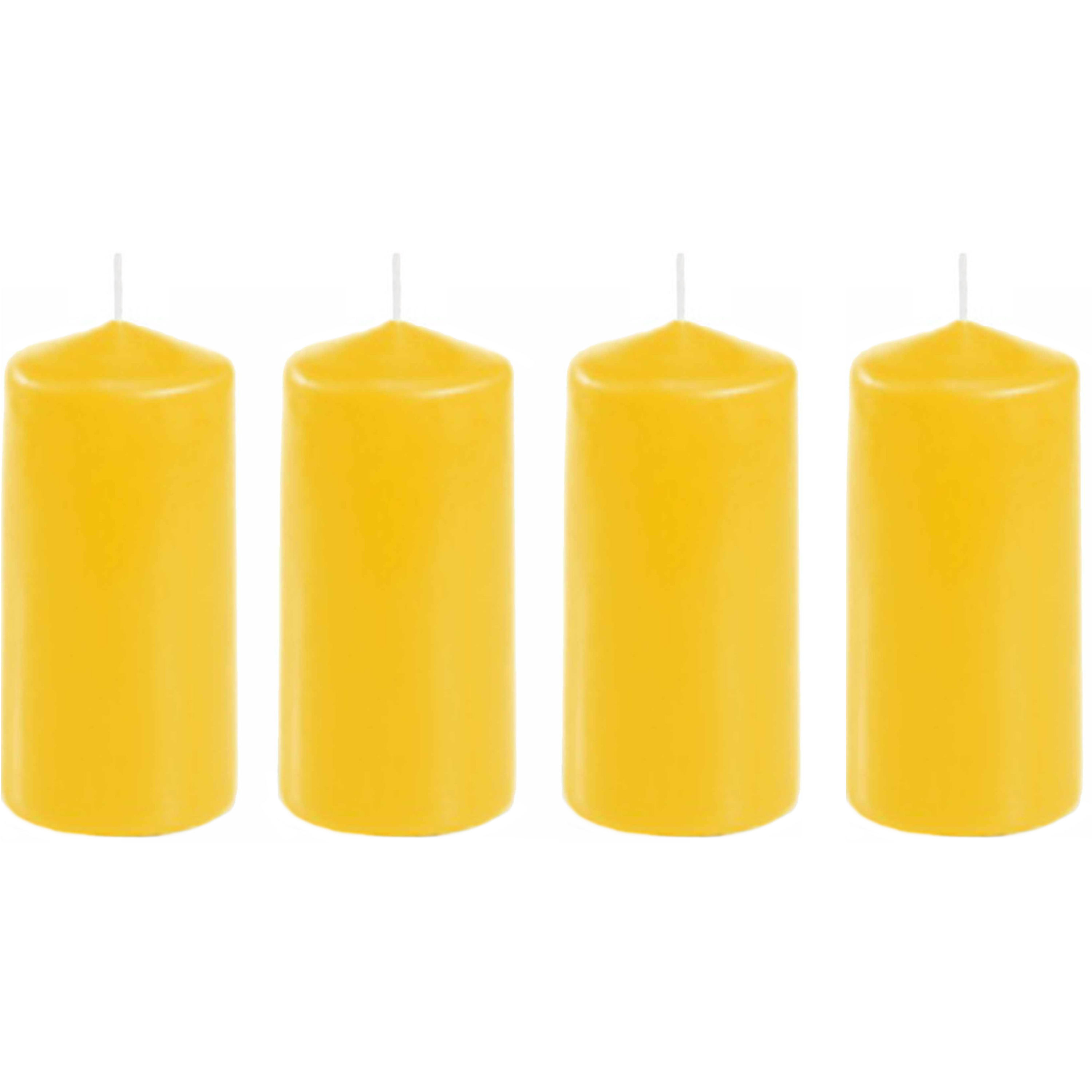 Merkloos Stompkaars in het goudgeel - 4x stuks - 10 x 5 cm - Home basics sfeer kaarsen - dikke kaarsen -