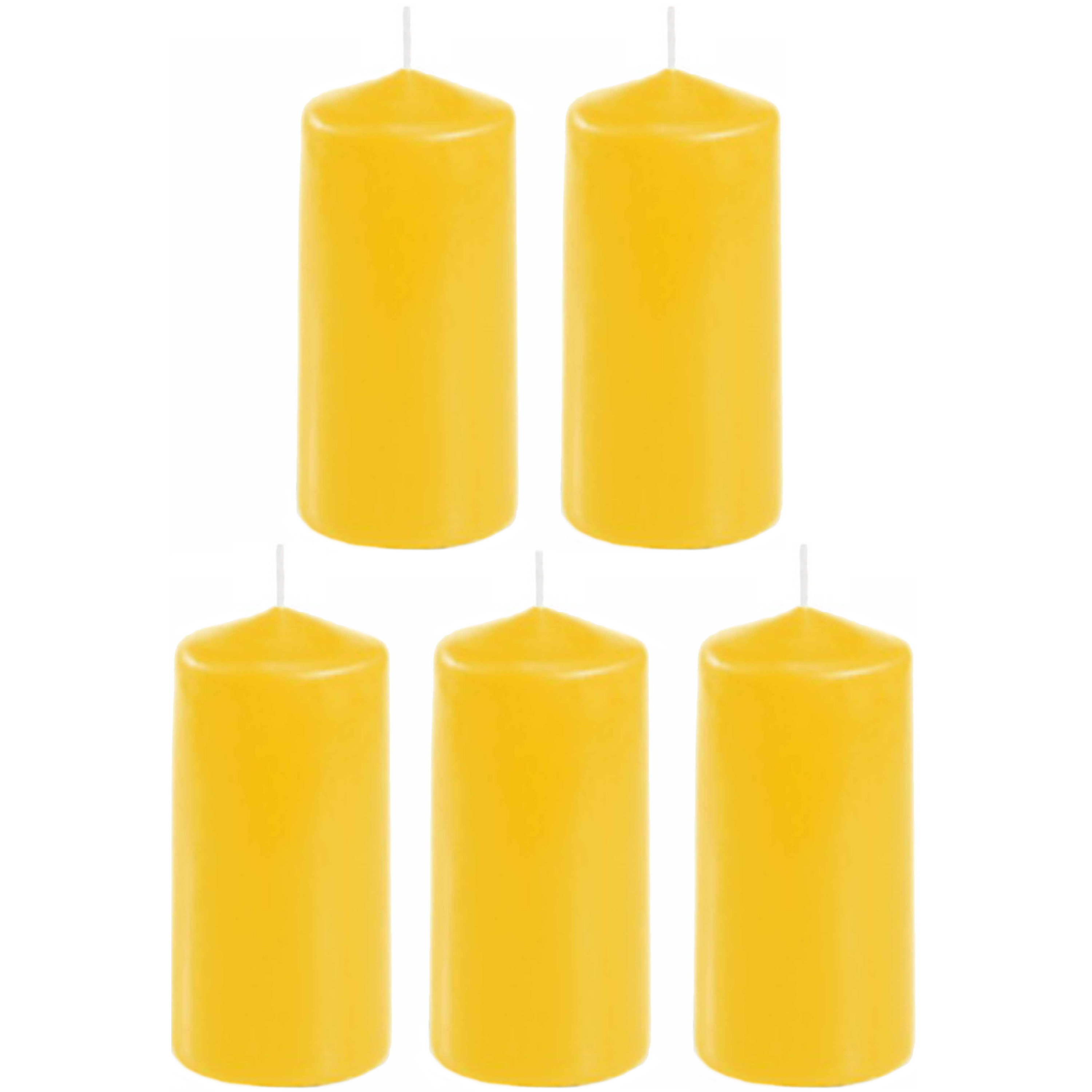 Merkloos Stompkaars in het goudgeel - 5x stuks - 10 x 5 cm - Home basics sfeer kaarsen - dikke kaarsen -