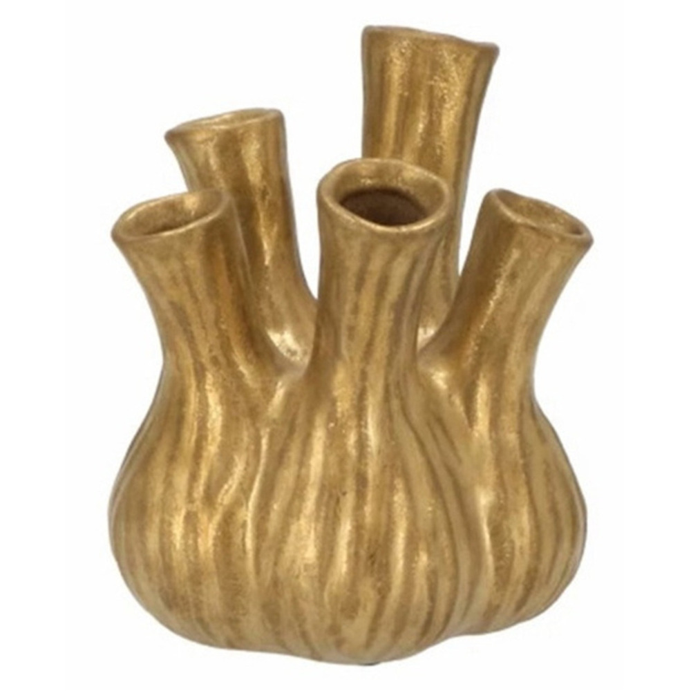 Home & Styling Bloemenvaas Tulips - tulpenvaas - mat goud - D13 x H16 cm - keramiek -