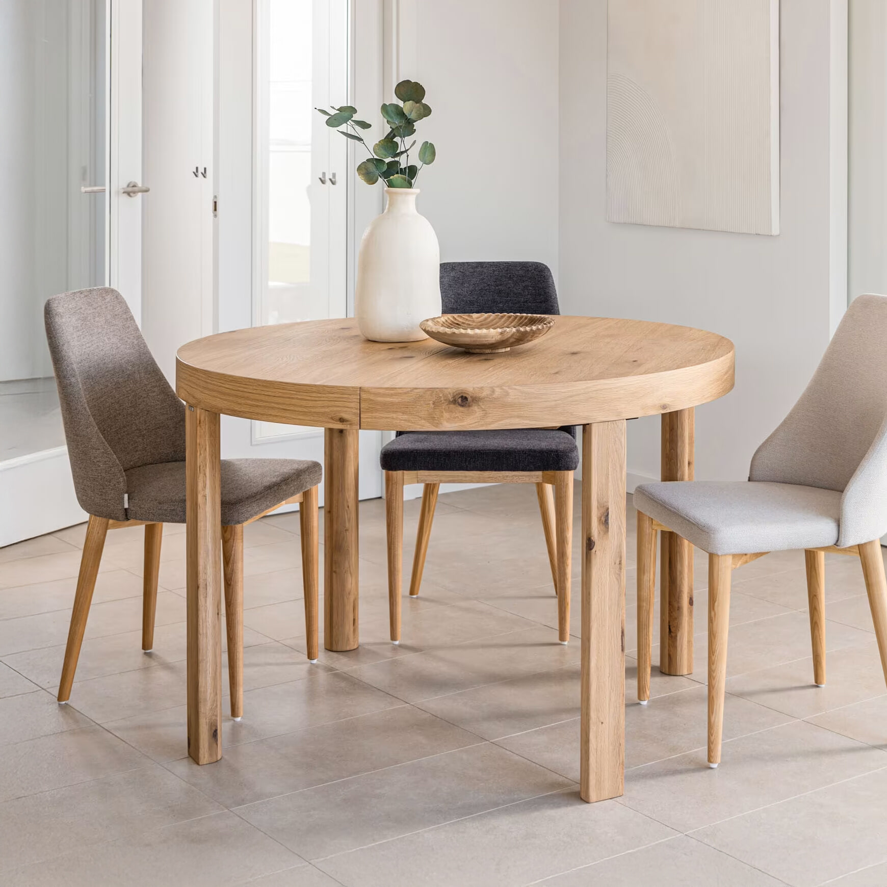 Kave Home Uitschuifbare Ronde Eettafel Colleen Eiken, 120-170 x 120cm - Naturel