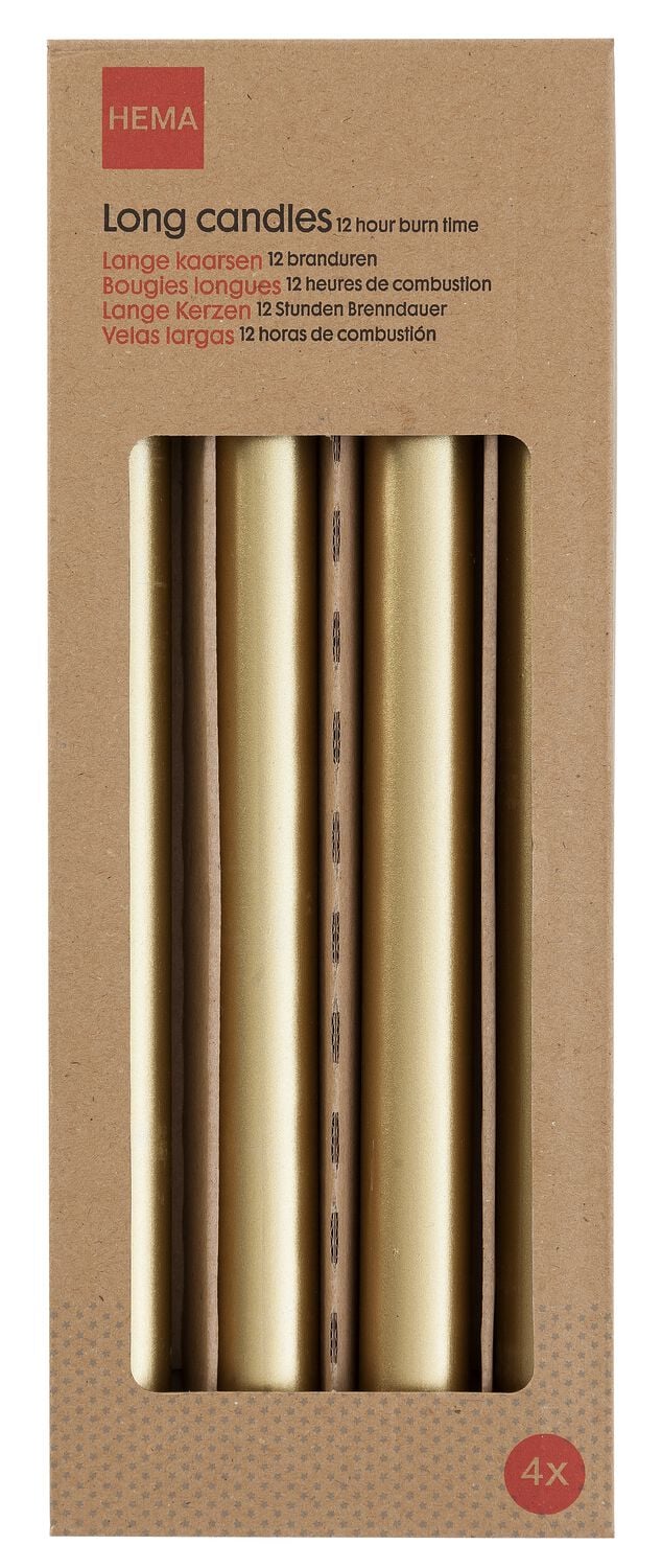 HEMA Lange huishoudkaarsen Ø2.2x29 goud - 4 stuks (goud)