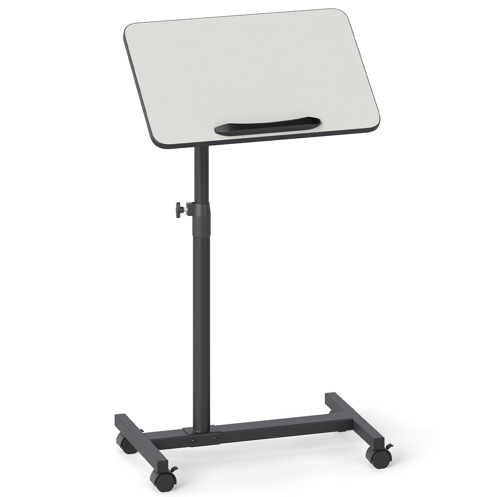 Costway Höhenverstelbare Bedtafel op Wielen met Kantelbare en 360° Draaibare Tafelblad Verzorgingstafel Grijs